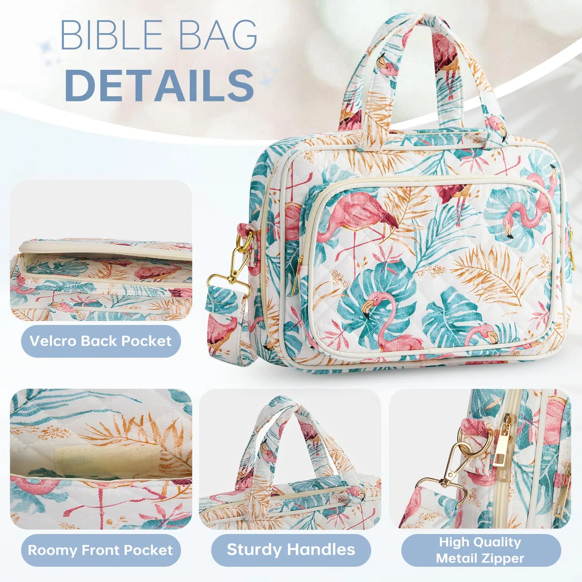 Funda de la Biblia para mujer, suministros de estudio de la Biblia, artículos esenciales para el campamento de la iglesia, regalos cristianos para mujeres, kit de diario, funda acolchada grande para