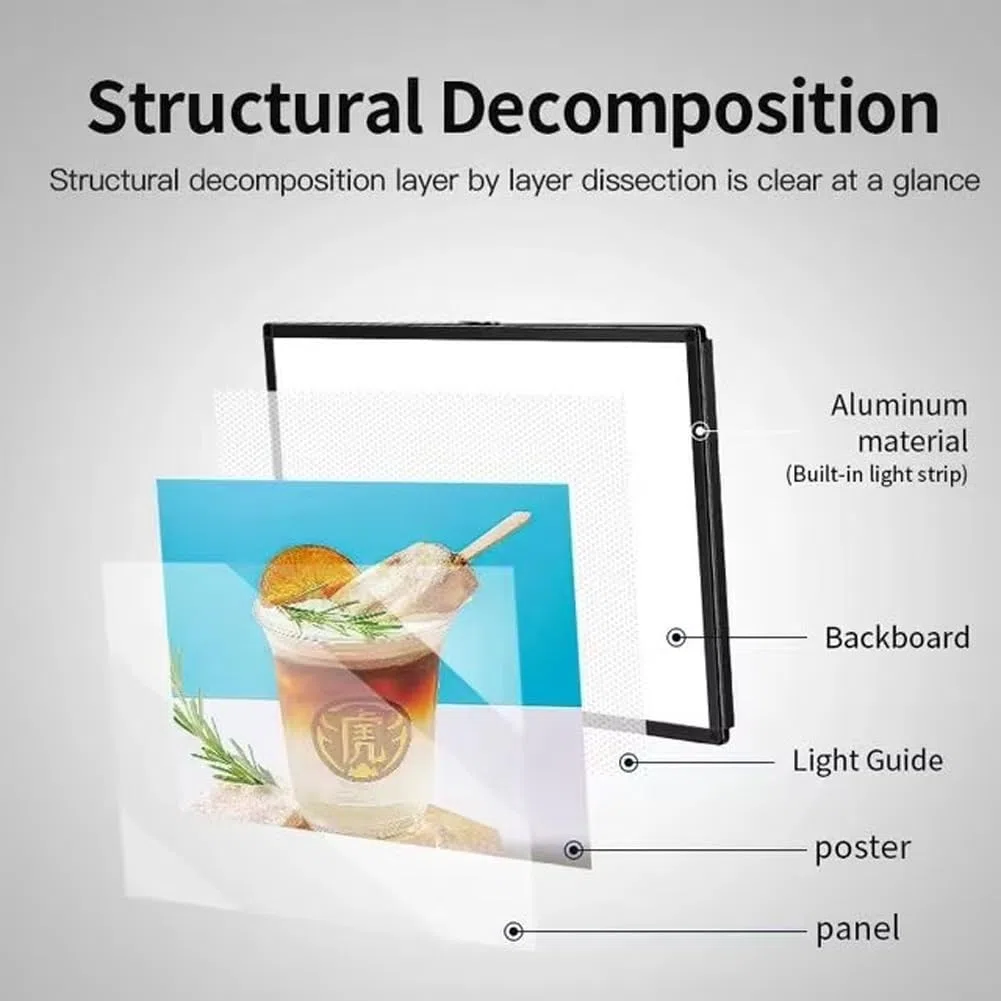 Caja de luz LED vertical con poste telescópico, tablero de menú retroiluminado delgado para montaje en pared, solución de pantalla digital para restaurantes y cafeterías