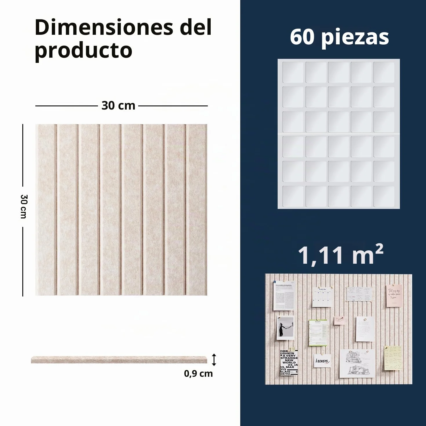 Tablón de Fieltro Autoadhesivo 120x90cm 12 Piezas Tablero de Fieltro con 60 Almohadillas Adhesivas Dobles Decorativo Memo Board para Oficina Cocina Habitación