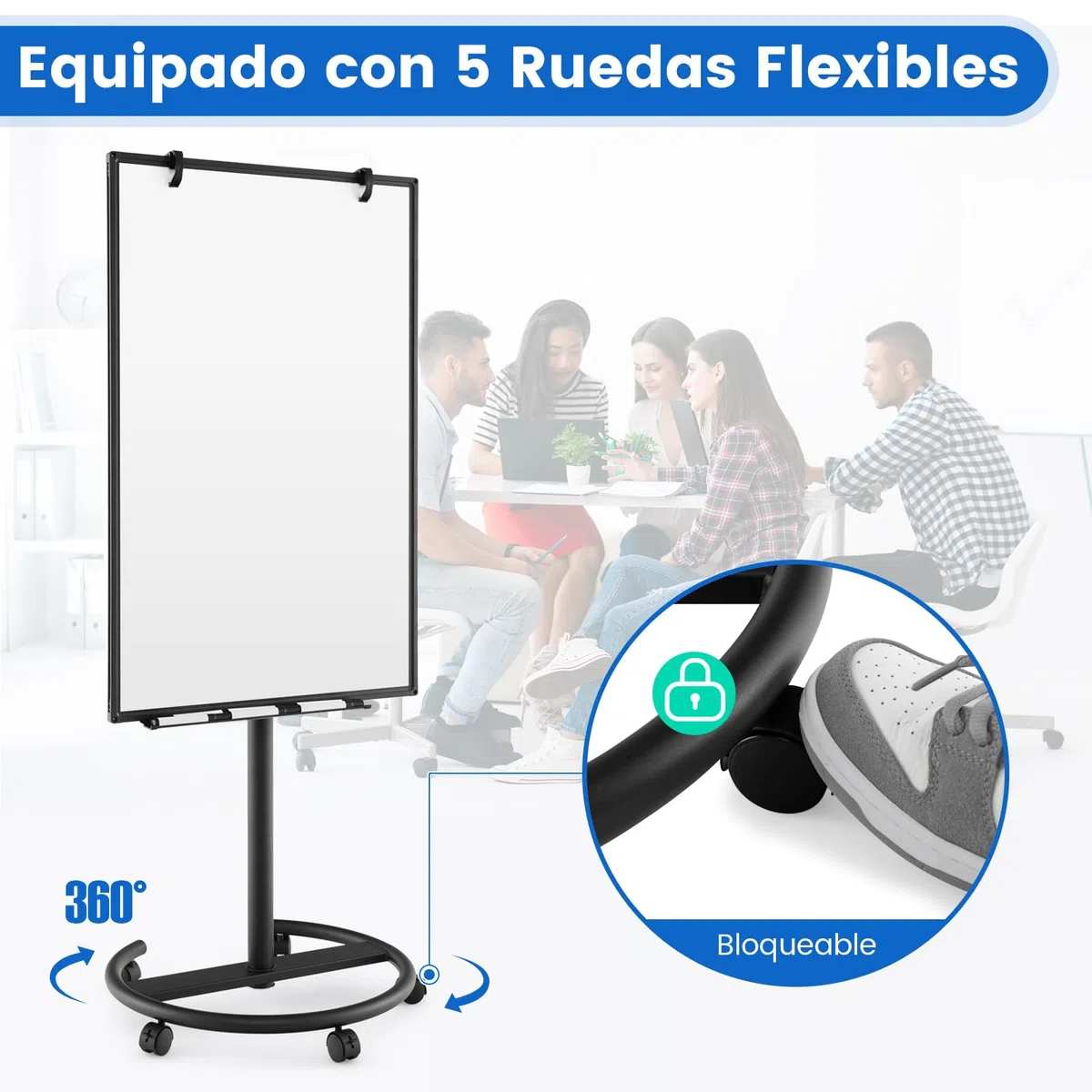 COSTWAY Pizarra Móvil 100x65 cm, Pizarra Blanca Magnética Ajustable Altura y Ruedas, Pizarra Blanca con Clips de Papel y Bandeja, Bloc de Notas de 25 Hojas, Imanes, Marcadores y Borrador (negro)