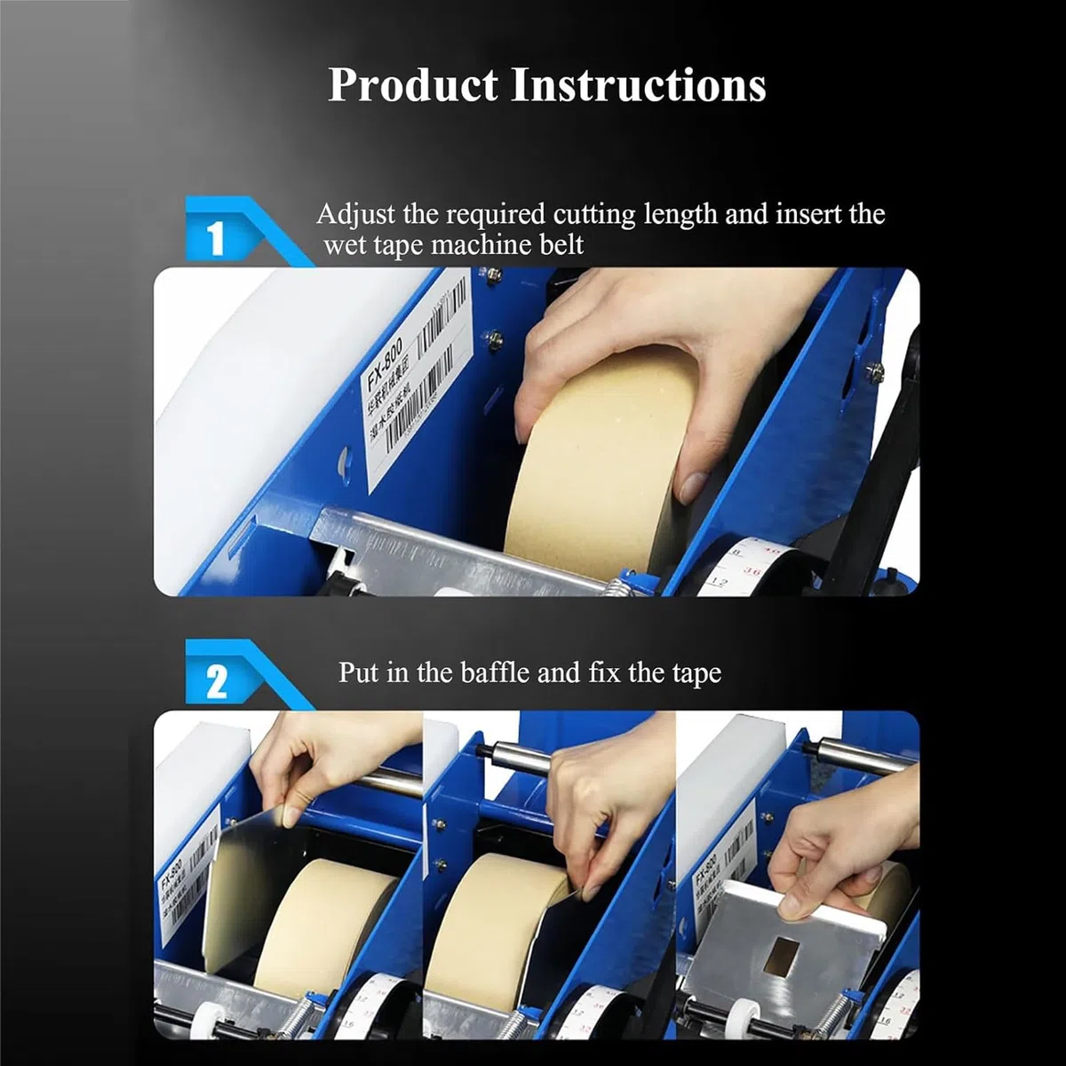 Dispensador de cinta kraft semiautomática, máquina manual de papel de pegamento húmedo, 20-100 mm de ancho, 100-1000 mm de longitud, rollo de 200 mm de diámetro, para el hogar, oficina, tienda de