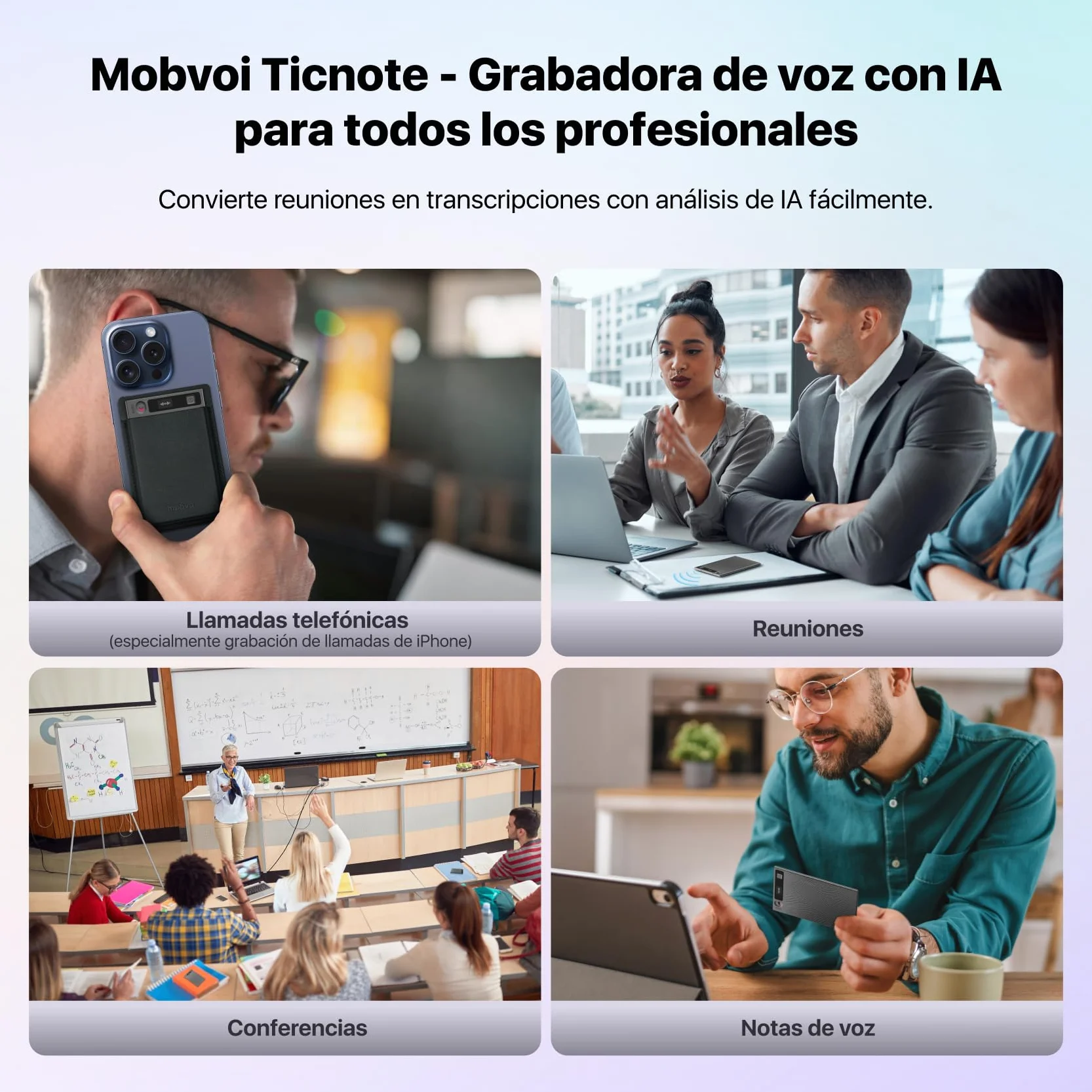 Mobvoi TicNote Grabadora de Voz IA 64GB Digital para Llamadas Clases y Reuniones