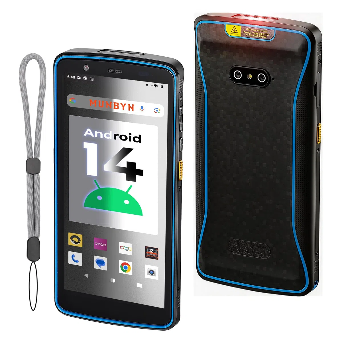 MUNBYN Escáner de código de Barras Android 14, PDA escáner 2D 1D QR, Pantalla Grande de 5.7 Pulgadas, 4+64G, IP67, Wi-Fi de Doble Banda, 4G, BT, Recolector de Datos para almacén