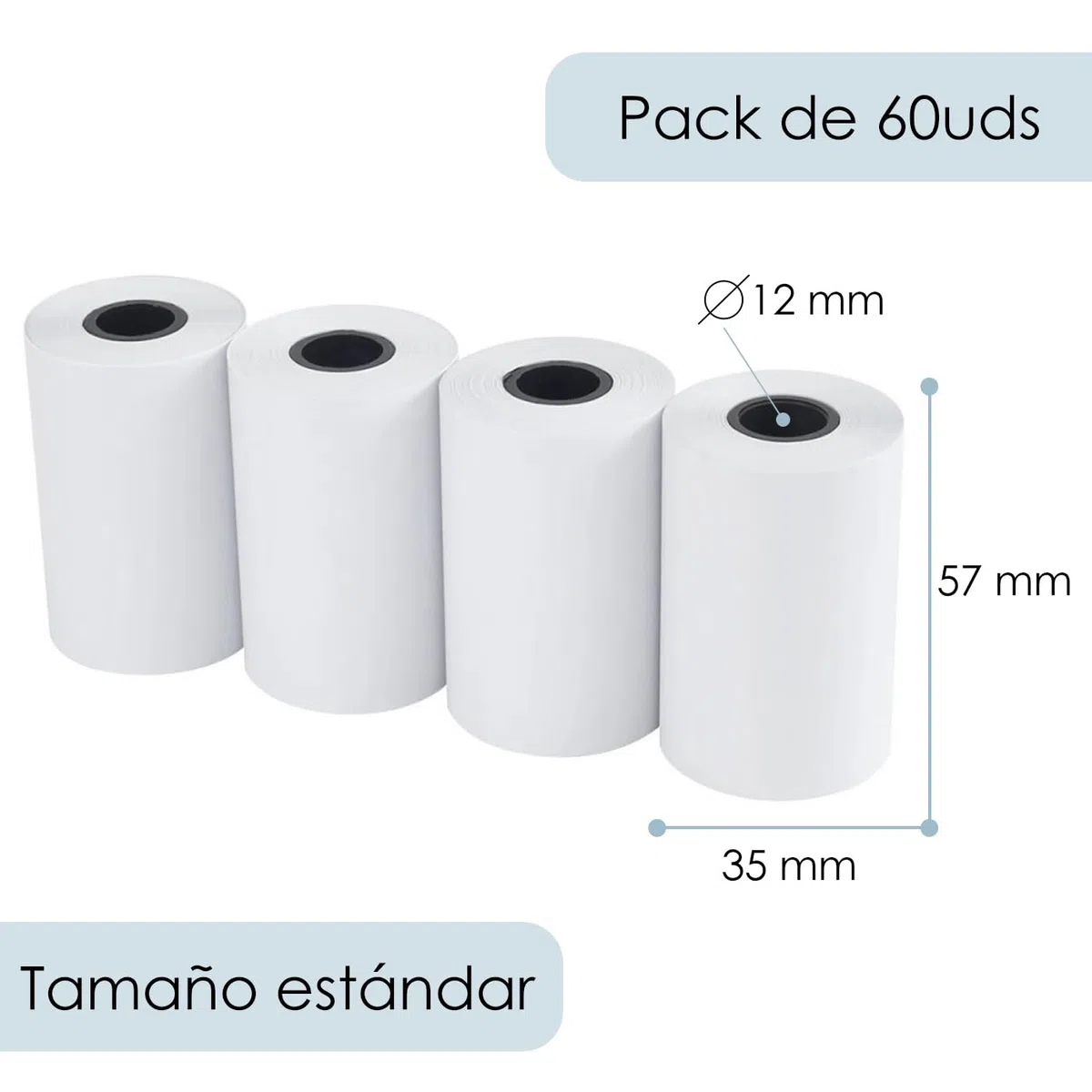 MERCURY TEXTIL- Rollos de Papel Térmico de 57x35x12mm para todos los TPV, Datafonos, Tickets e impresoras térmicas, Impresión Duradera y Clara sin Bisphenol-A (60 rollos)