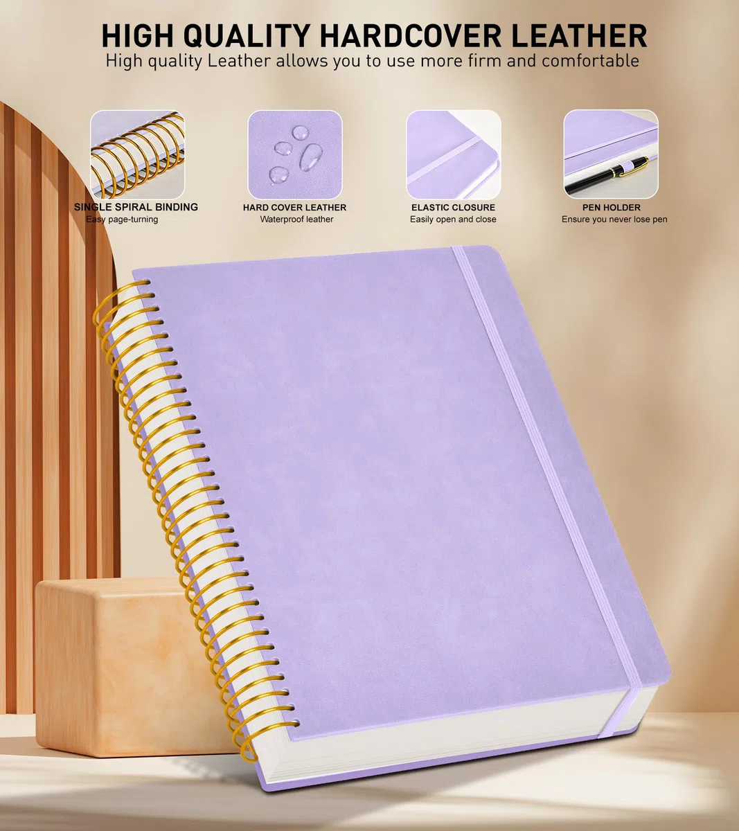 Cuaderno en espiral A4 de 8.5 x 11 pulgadas, 256 páginas numeradas de tapa dura, diarios de cuero para mujeres y hombres, cuadernos grandes rayados universitarios, papel grueso de 100 g/m², diario