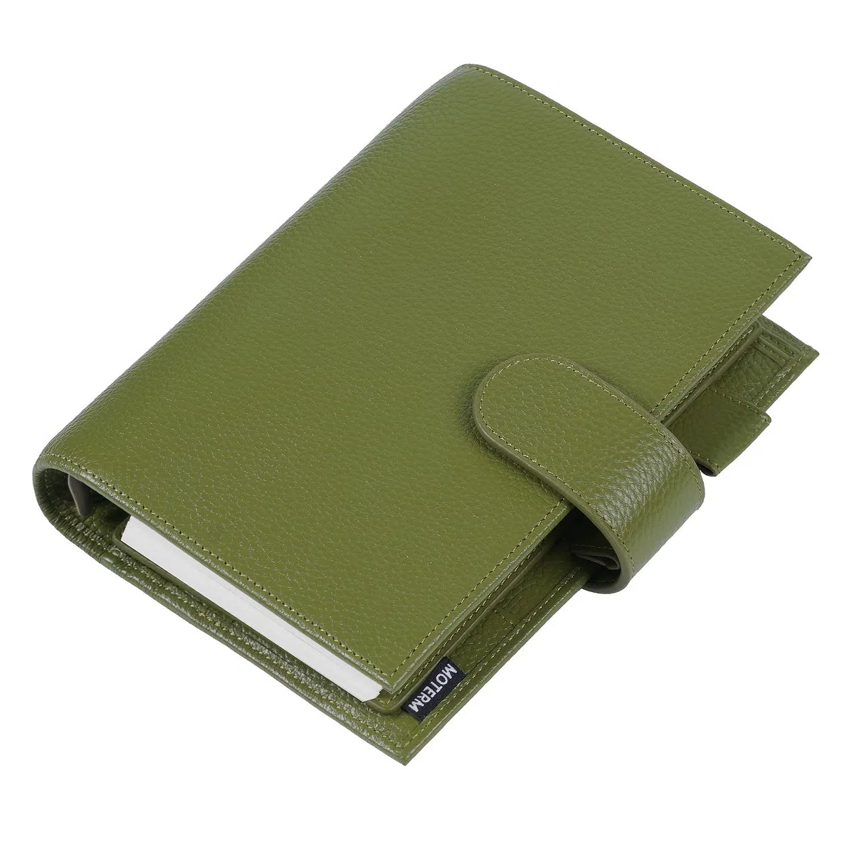 Moterm Personal Luxe Planificador de Anillas - Organizador Carpeta de Cuero Auténtico (Anilla 30mm, Verde Oliva Guijarro)