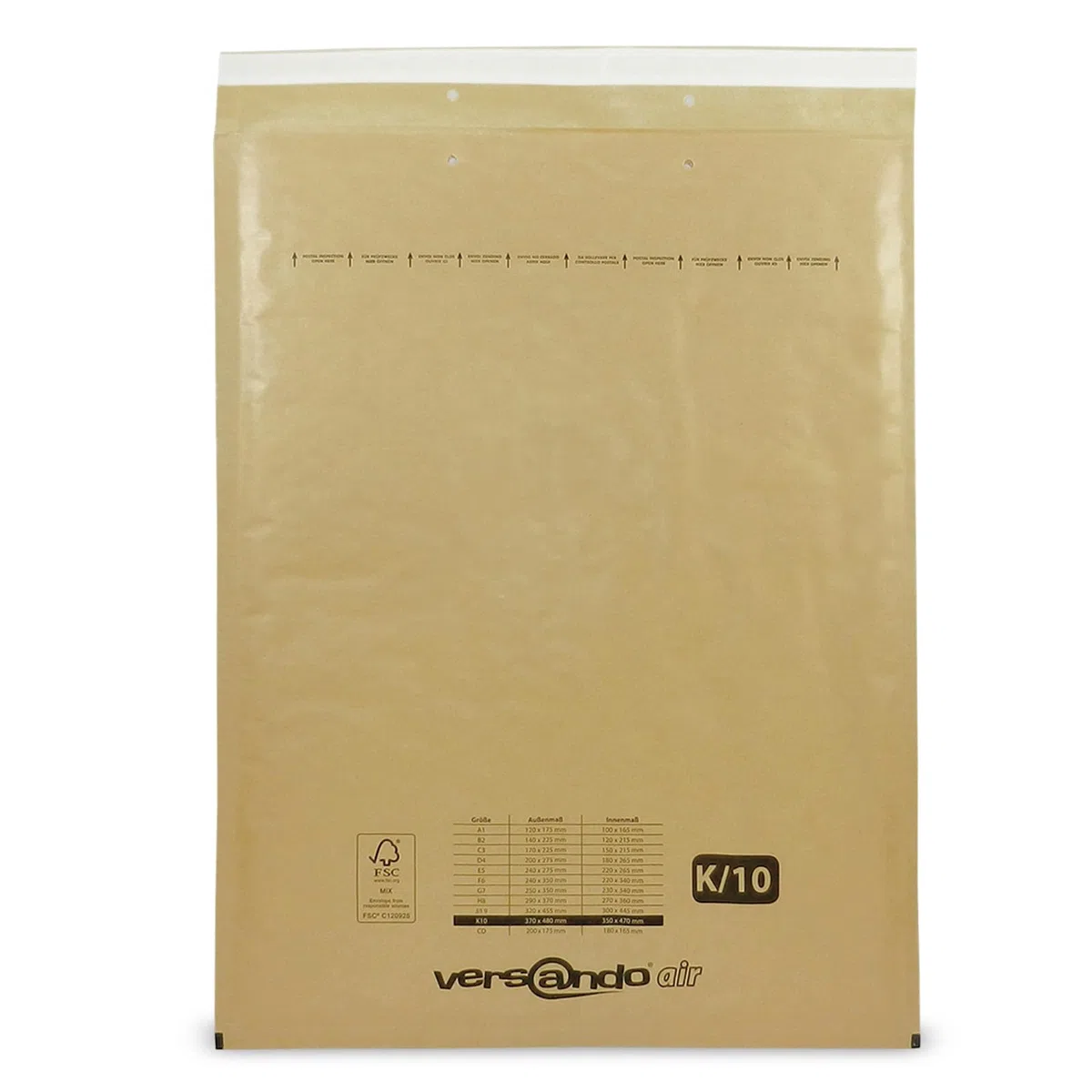 versando 200 sobres acolchados K10, dimensiones interiores 350 x 470 mm, dimensiones exteriores 370 x 480 mm, color marrón/amarillo dorado para DIN C3