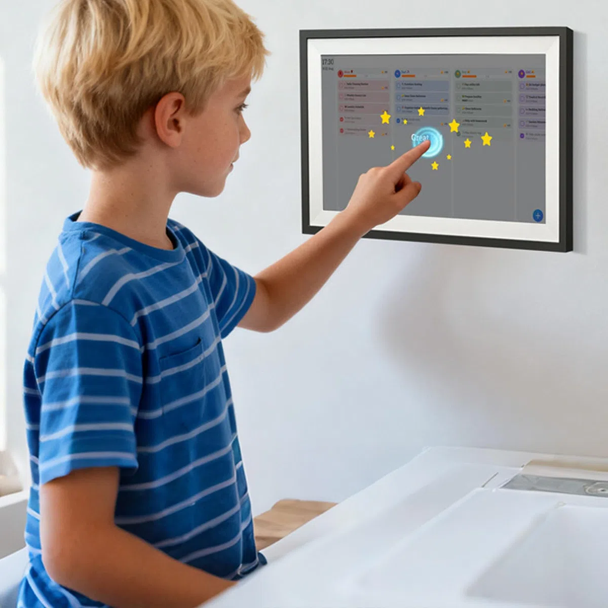 Cuifati Calendario Digital de 18,5 Pulgadas, Organizador Familiar WiFi con Pantalla Táctil, Planificador de Pared Inteligente para Sincronización, Plan de Comidas, Seguimiento de Tareas (Enchufe de