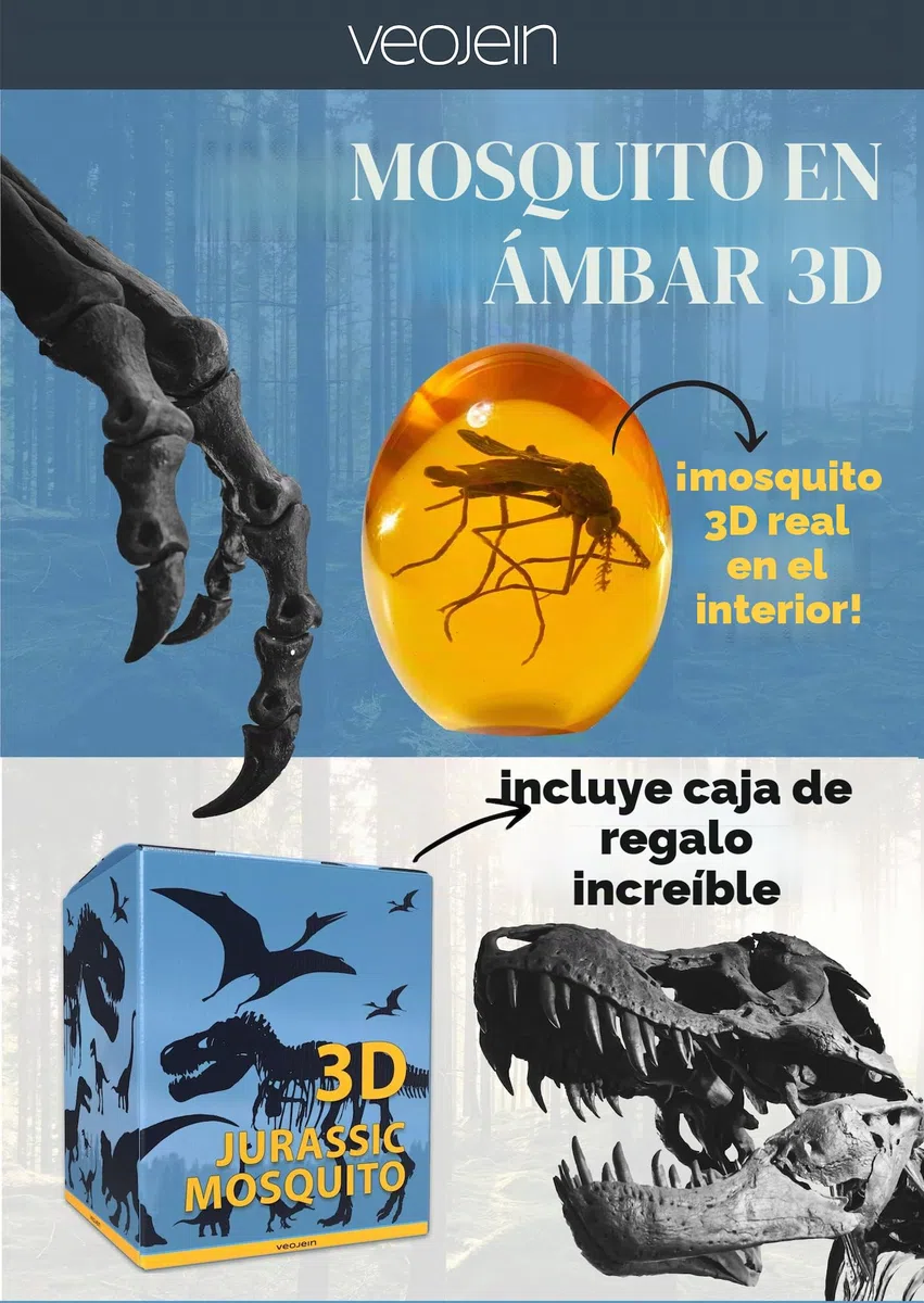 VEOJEIN Mosquito jurásico 3D – Mosquito en ámbar – Jurásico Realista Coleccionable – Pisapapeles de Resina de Fondo Plano – ADN de Dinosaurio