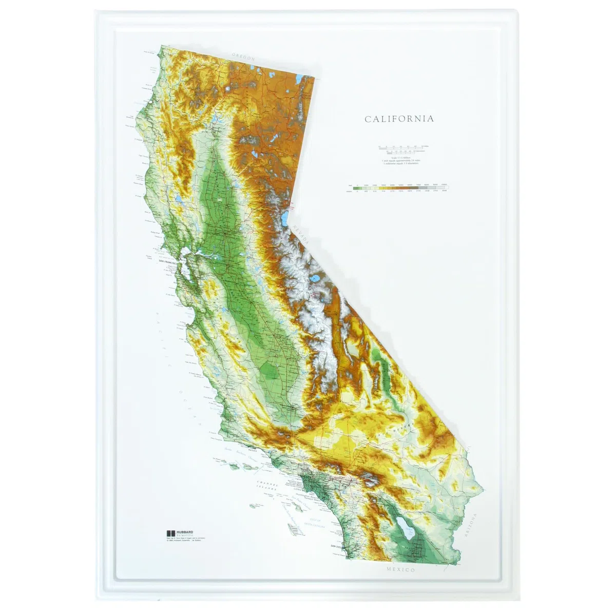 Hubbard Scientific Mapa 3D de California | Un verdadero mapa de alivio elevado - Puedes sentir el terreno | Mapa moldeado formado al vacío | 25 x 35 pulgadas | Topografía detallada