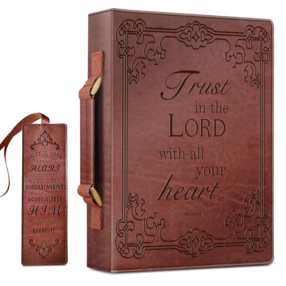 FINPAC Funda clásica para la Biblia, de piel sintética, para llevar libros, bolsa de iglesia, protector de la Biblia con asa, para hombres, mujeres, padre, madre, amigos, niñas, niños, [Confía en el