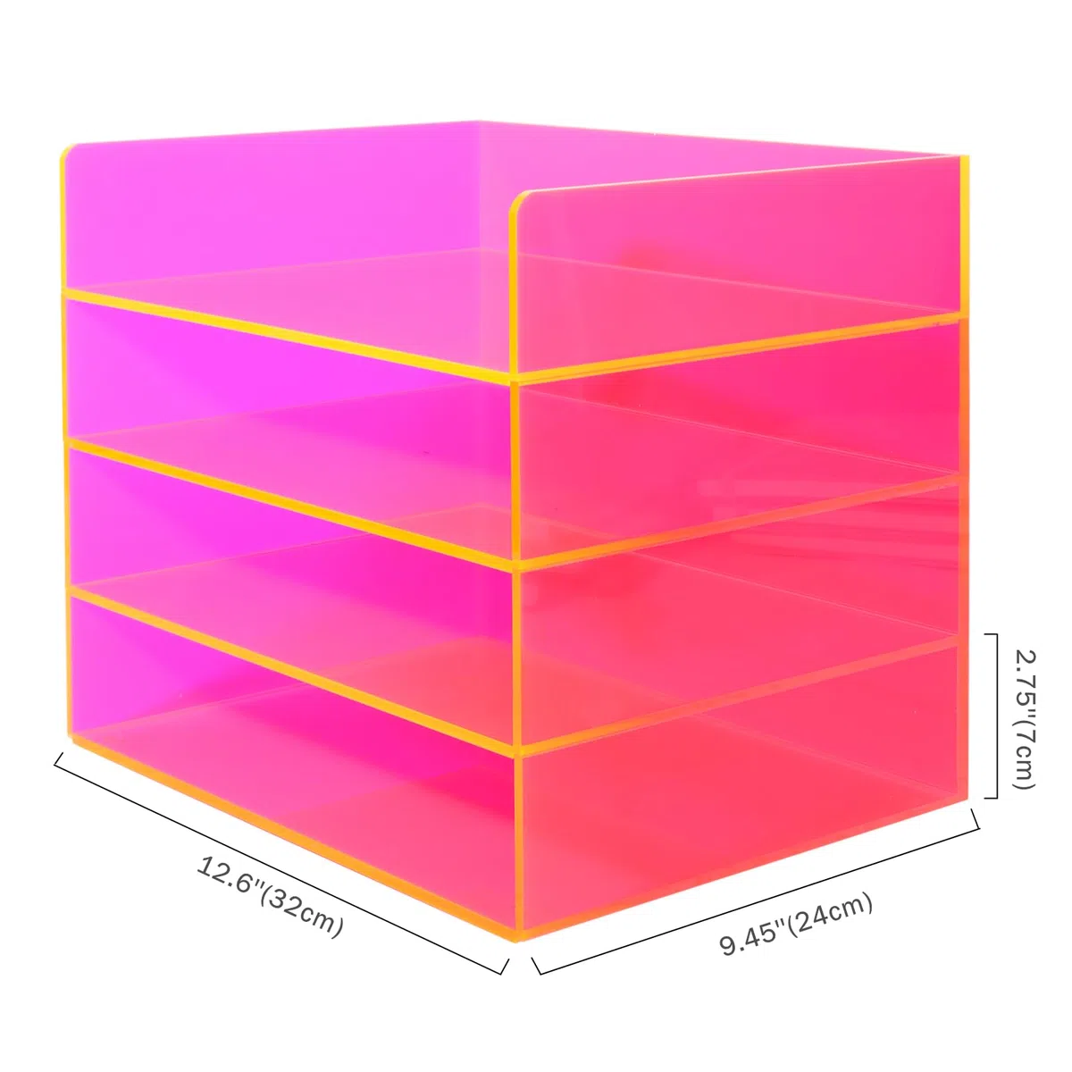 Gelite Organizador de archivos acrílico para escritorio, bandeja apilable de 4 niveles, bandeja de cartas, almacenamiento de papel de oficina, clasificador de documentos de escritorio, rosa neón