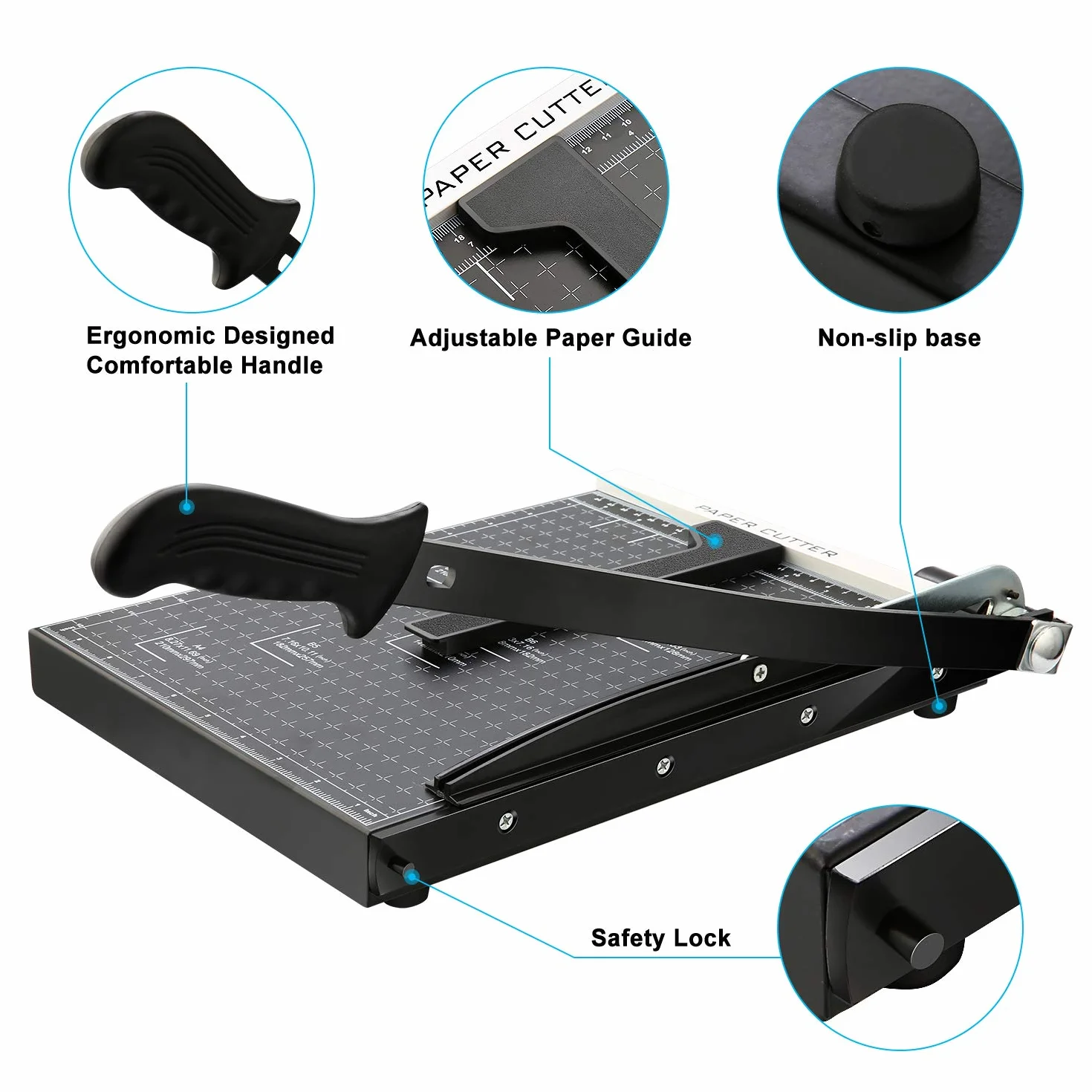 Guillotina de Papel A3 B4 A4,Cortador de Papel A4,32,5 x 25 x 3 cm,Seguridad Salvaguardar, Base de metal,negro(A4)