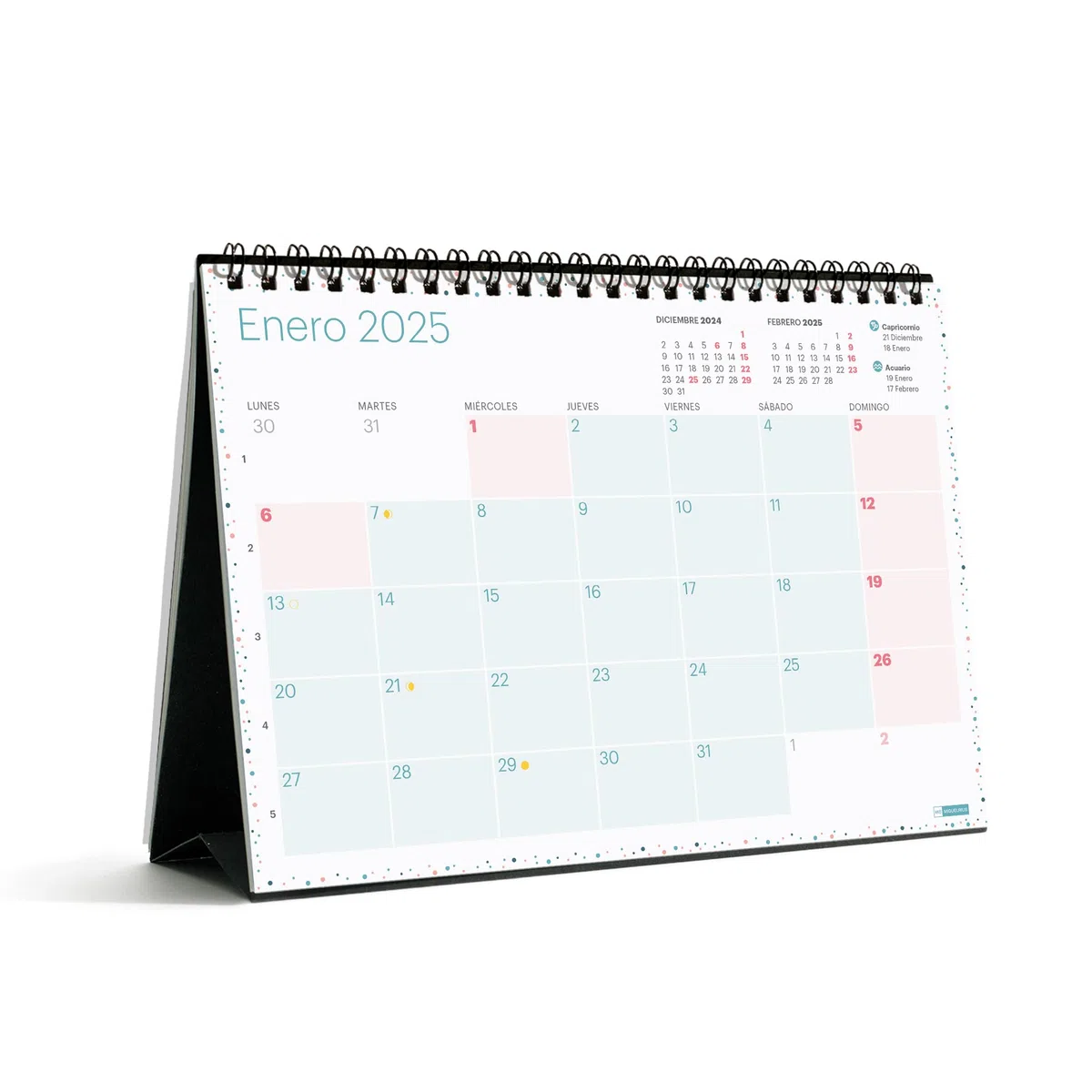 Miquelrius Calendario de Sobremesa 2025 A5 210 x 148,5 mm Espiral doble Español Adhesivos Colores pastel