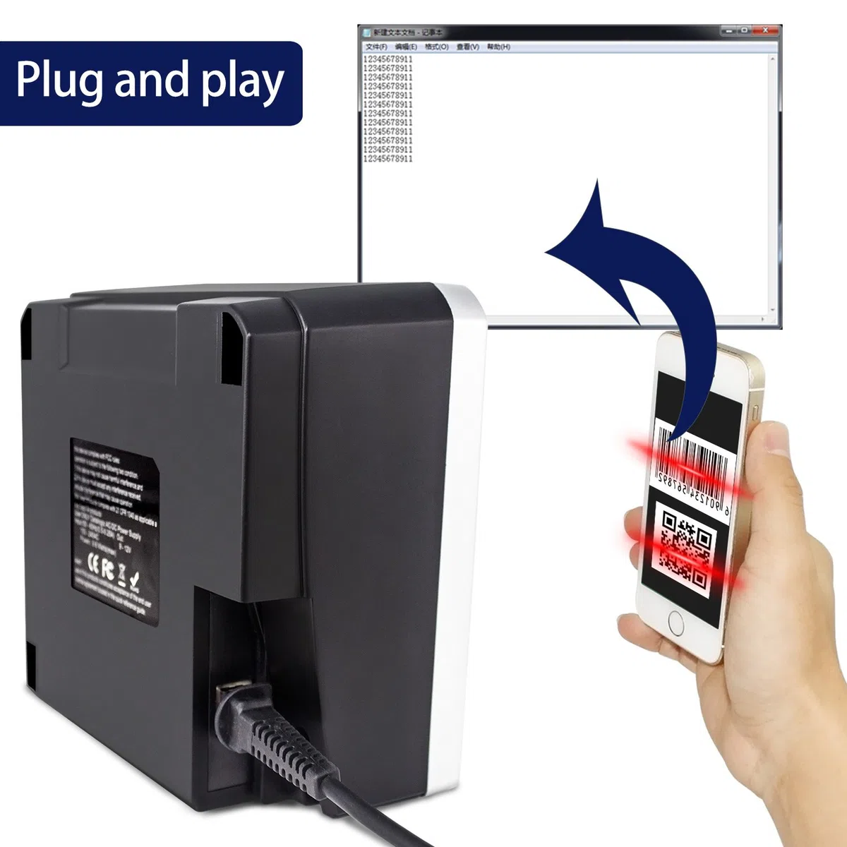 Escáner de código de barras 2D QR, lector de códigos de barras automático omnidireccional Symcode para escaneo de pantalla de ordenador de pago móvil