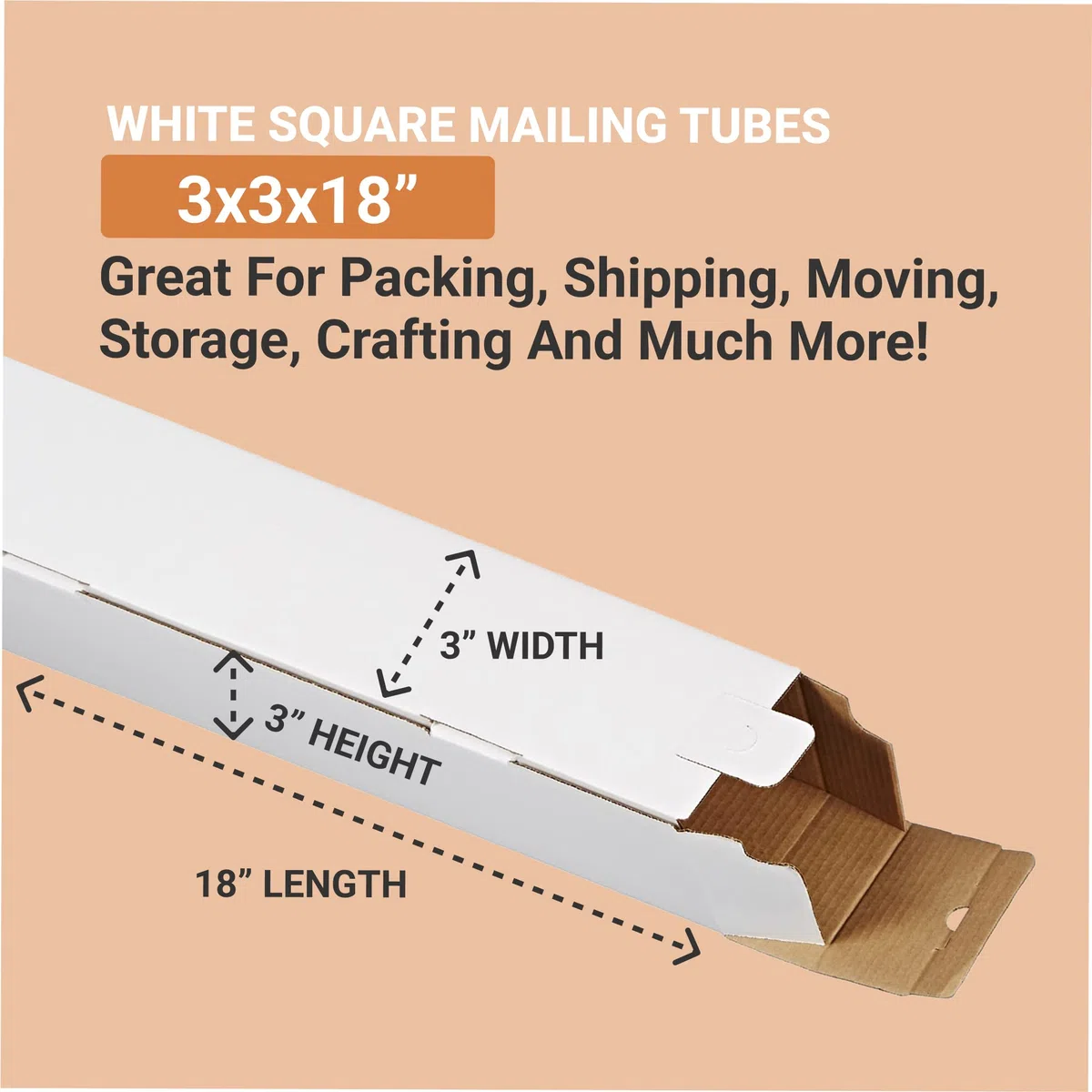 Aviditi m3318 cuadrado corrugado Tubo de correo, 18 "x 3" x 3 "altura, Oyster blanco (paquete de 25)
