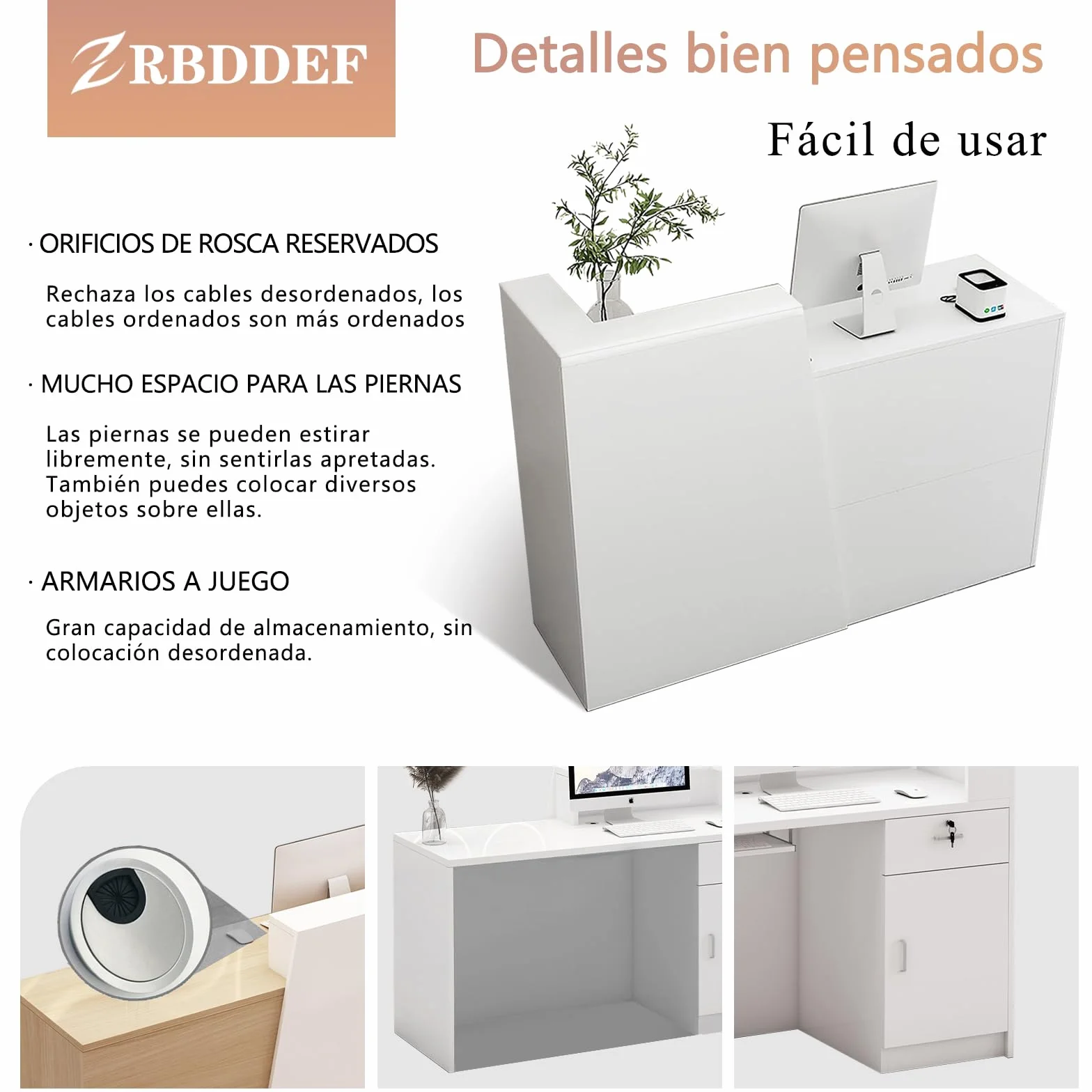 Mostrador de Recepción con Cajón y Estantes – Banco de Recepción Moderno con Almacenamiento, Escritorio para Oficina