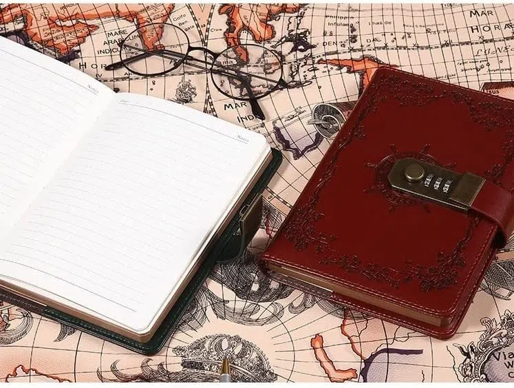 TAHALI Diario de Cuero A5 PU con Bloqueo, planificador, contraseña, Cuadernos Retro y Diarios, Agenda, Cuaderno de Notas for la Escuela, Suministros for Cuadernos