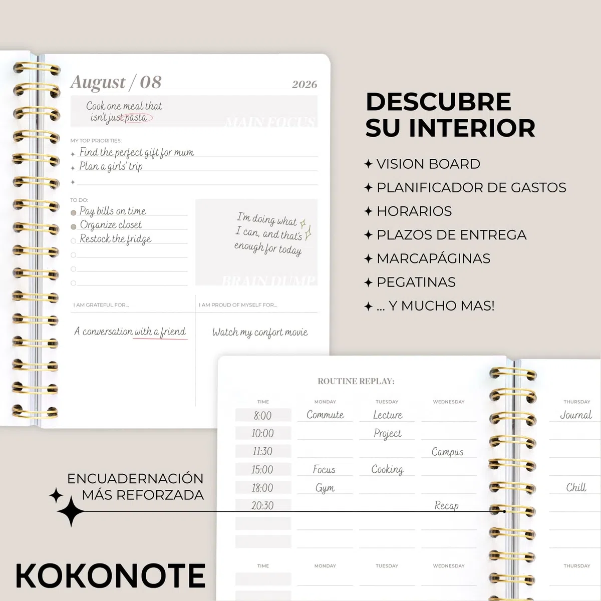 Kokonote Agenda 2026 2027 Semana Vista A5 Caiman - Agenda Escolar Universitaria, Oposiciones o Insituto para mujer | Págs. Alto Gramaje | Con Pegatinas, Planificador Mensual, Anual, de Gastos…