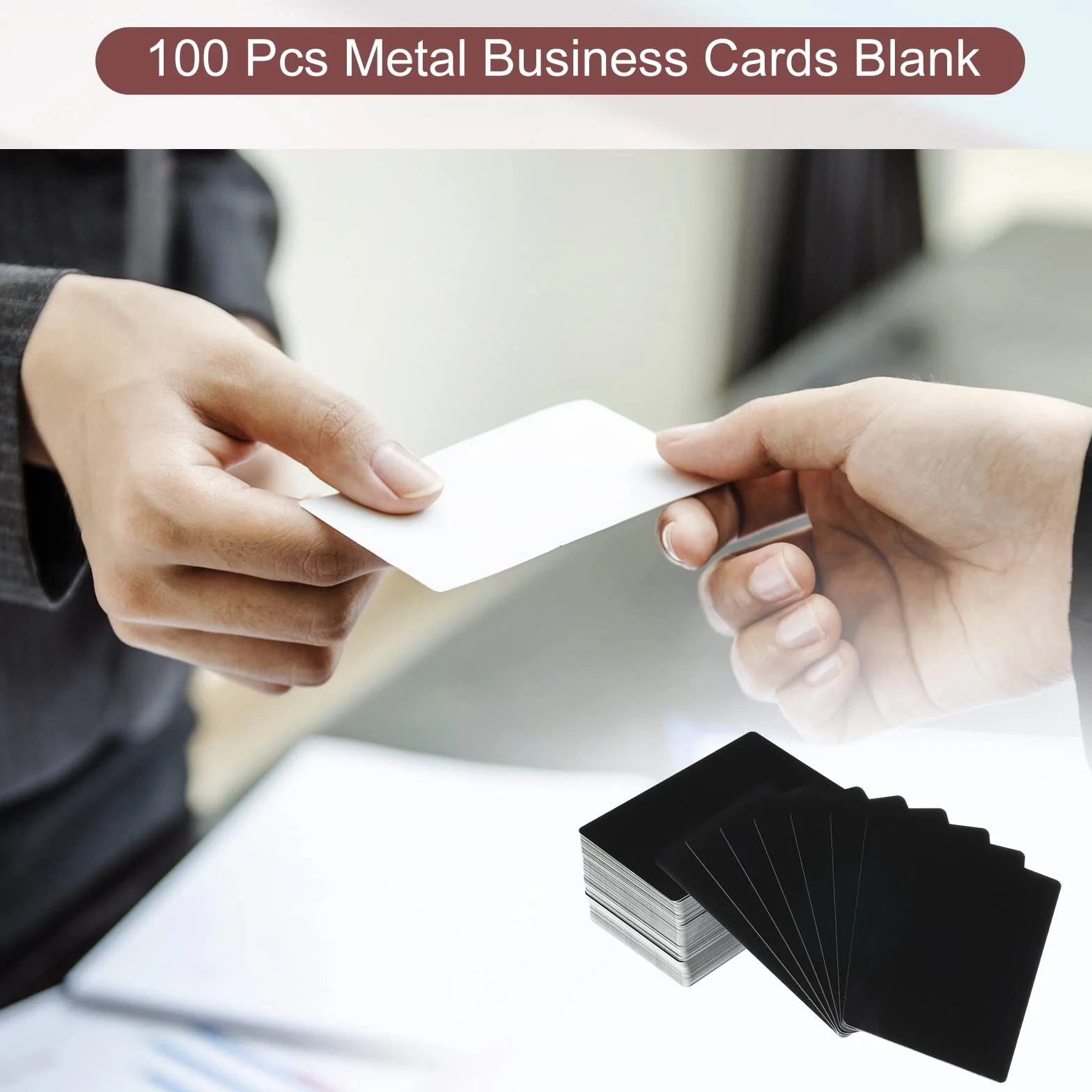 PATIKIL 100 Paquete Metal Negocios Tarjetas En Blanco, 0,45mm Grosor 3,4x2,1 Pulgadas Aluminio Grabar Imprimible Nombre Tarjeta para Personalizar Bricolaje, Negro
