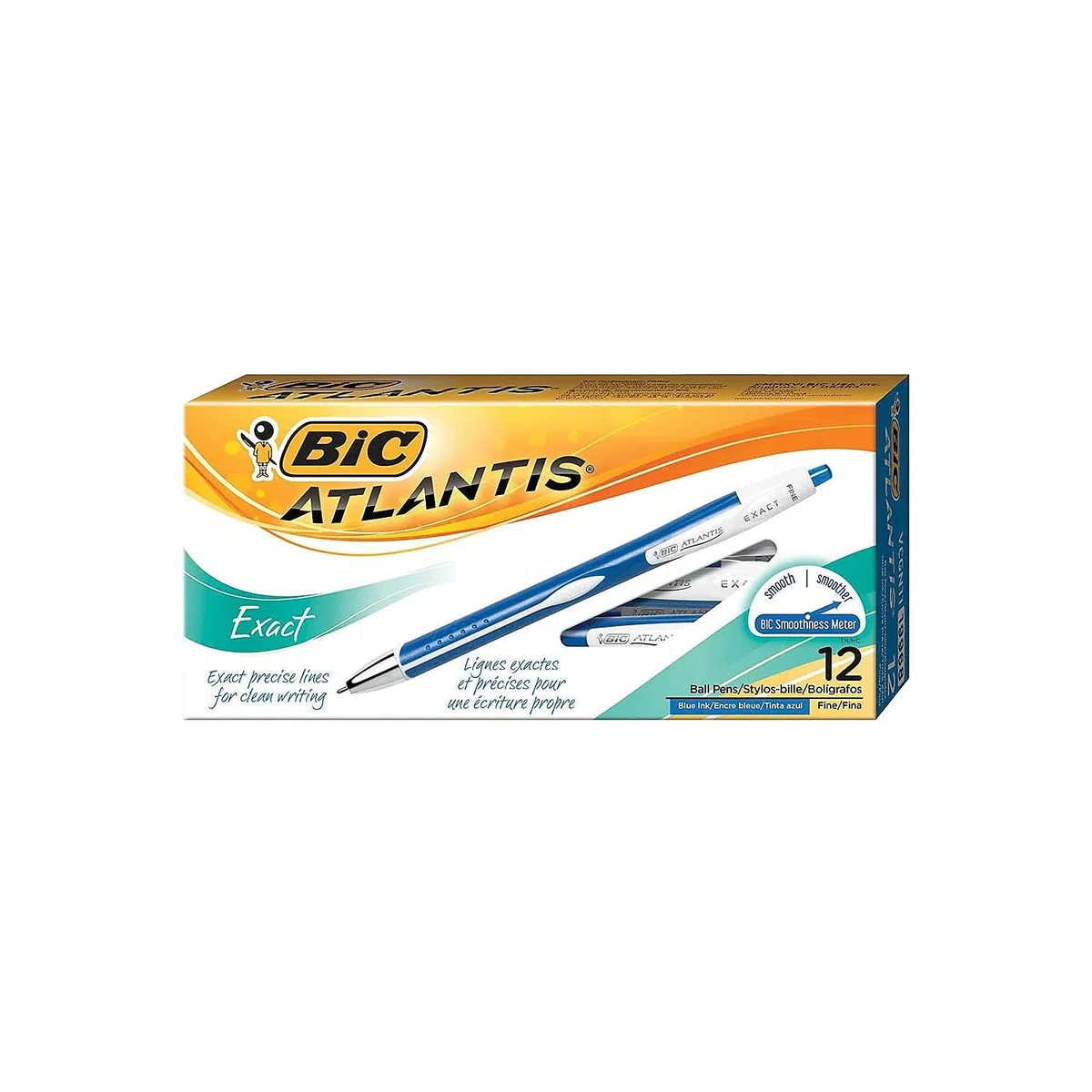 Bic Atlantis Exact - Bolígrafo de punta fina de 0,7 mm, color azul, 12 unidades