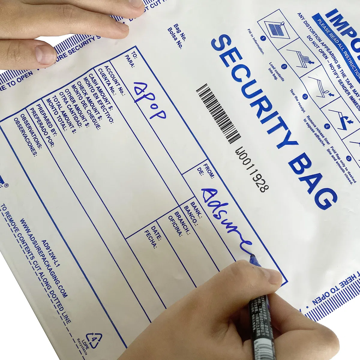 Bolsas de plástico para depósito bancario de 9 x 12 pulgadas | Depósitos bancarios seguros, manejo de efectivo o transporte seguro de divisas | Códigos de barras secuenciales | A prueba de