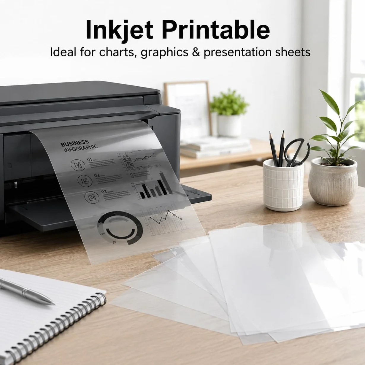 50 láminas de acetato transparente de inyección de tinta A3 de secado rápido, hojas de vinilo A3 para impresoras de inyección de tinta, proyector superior, impresión de pantalla, 420 x 297 x