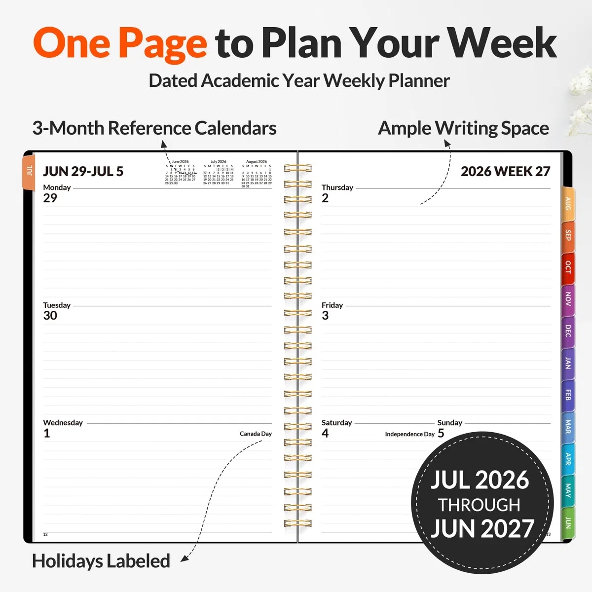 SUNEE Agenda académica semanal y mensual de 17 meses 2024-2025, de agosto de 2024 a diciembre de 2025, planificador diario de año escolar de 6.4 x 8.3 pulgadas con pestaña mensual, cubierta flexible,