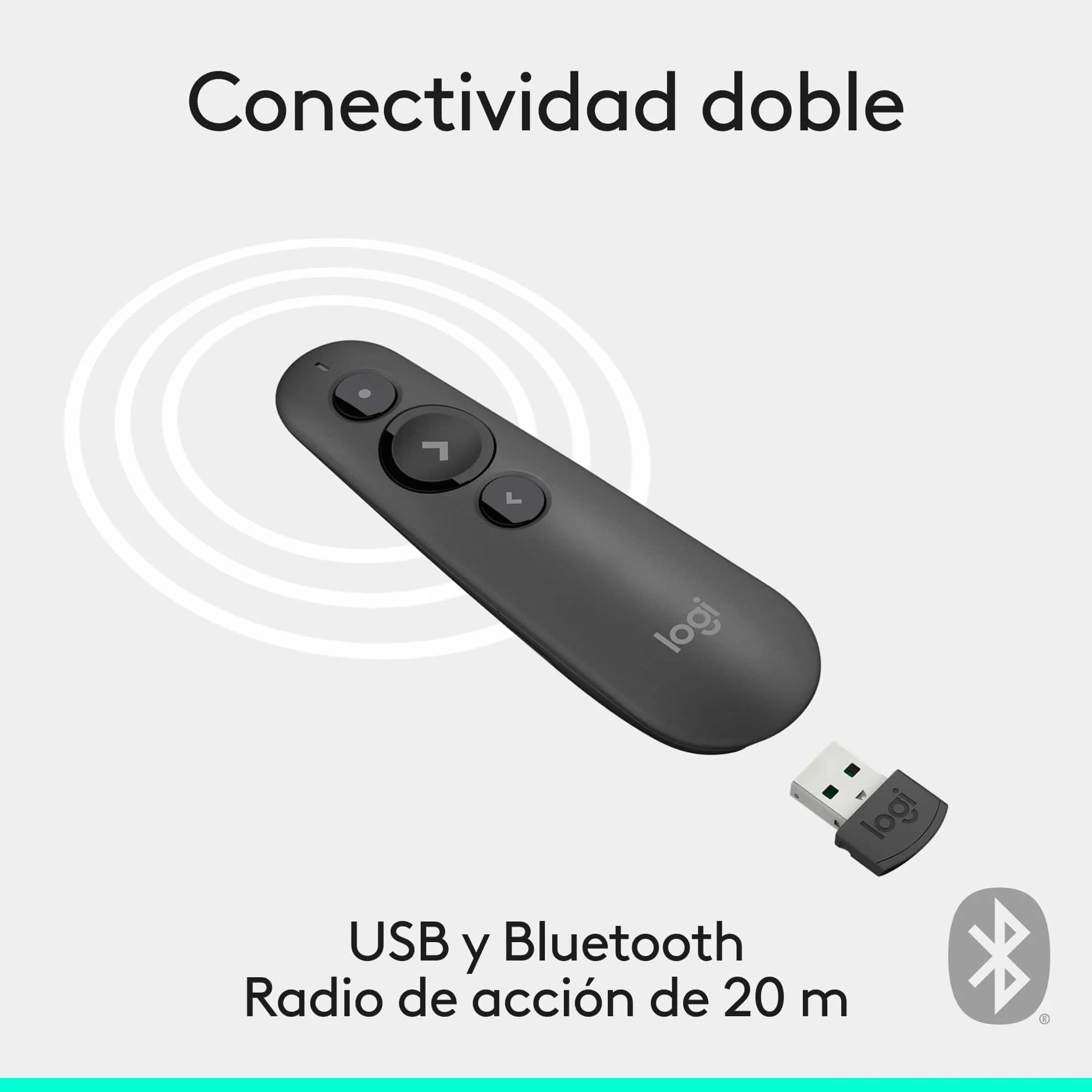 Logitech R500s Presentador Láser Clase 1 Bluetooth USB 20m Gris Oscuro