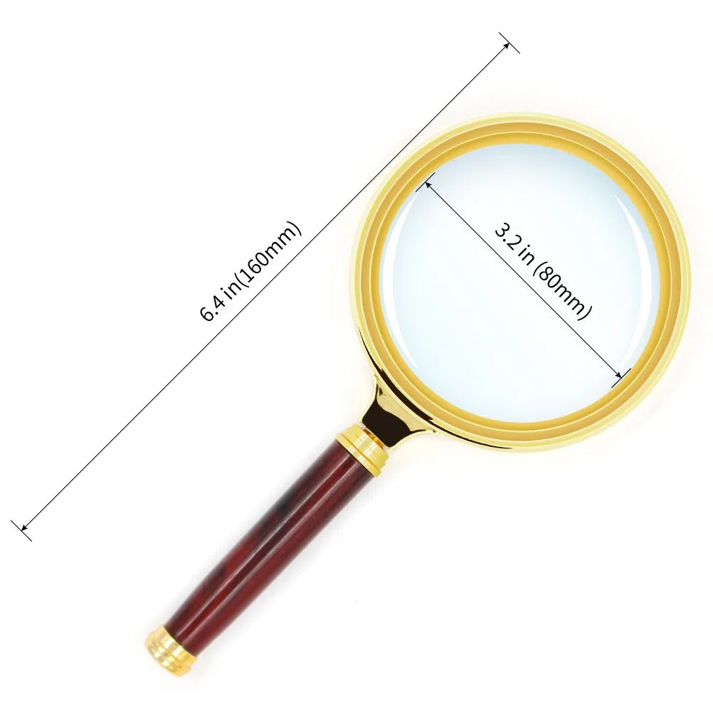 Kadaon Handle - Lupa de mano de 10 aumentos de vidrio de caoba antiguo para leer libros, inspección, monedas, insectos, rocas, mapas, crucigramas, rompecabezas, 1 paquete