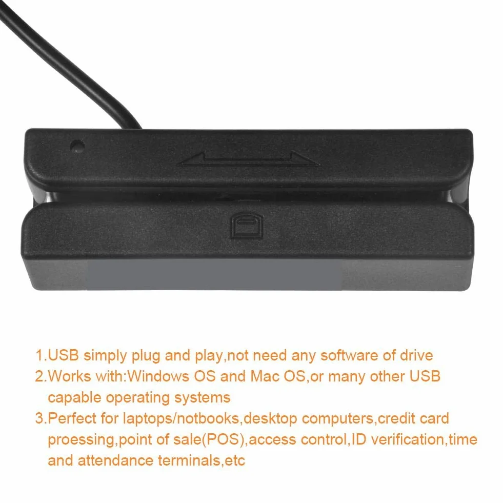 PUSOKEI Lector de Tarjetas de Banda magnética USB MSR580, Swiper de Tarjeta de crédito Swiper Mini mag Hi-Co de 3 Pistas