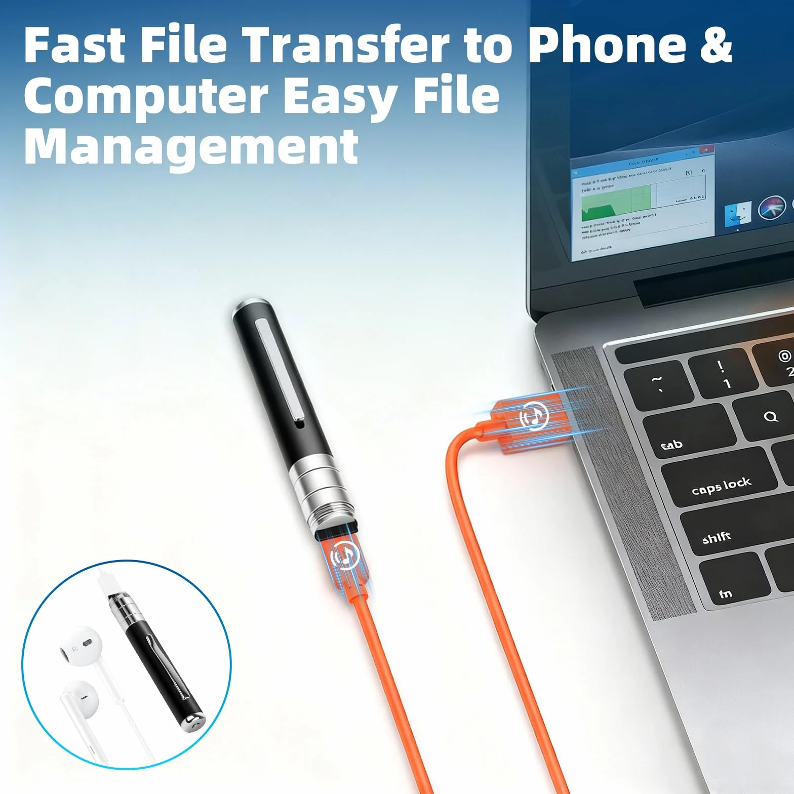 Pluma Grabación de Voz 64 GB - Grabadora de Voz Espía Automática Continua con Activación Rotativa para Reuniones, Cursos, Entrevistas Negro
