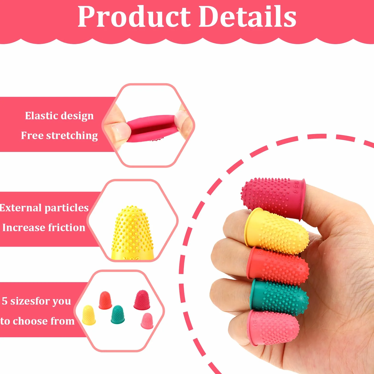 5 protectores de dedos de goma de silicona para dedos calientes, dedales de goma gruesos, reutilizables, para contar dinero, clasificar, escribir, clasificar en 5 tamaños y colores