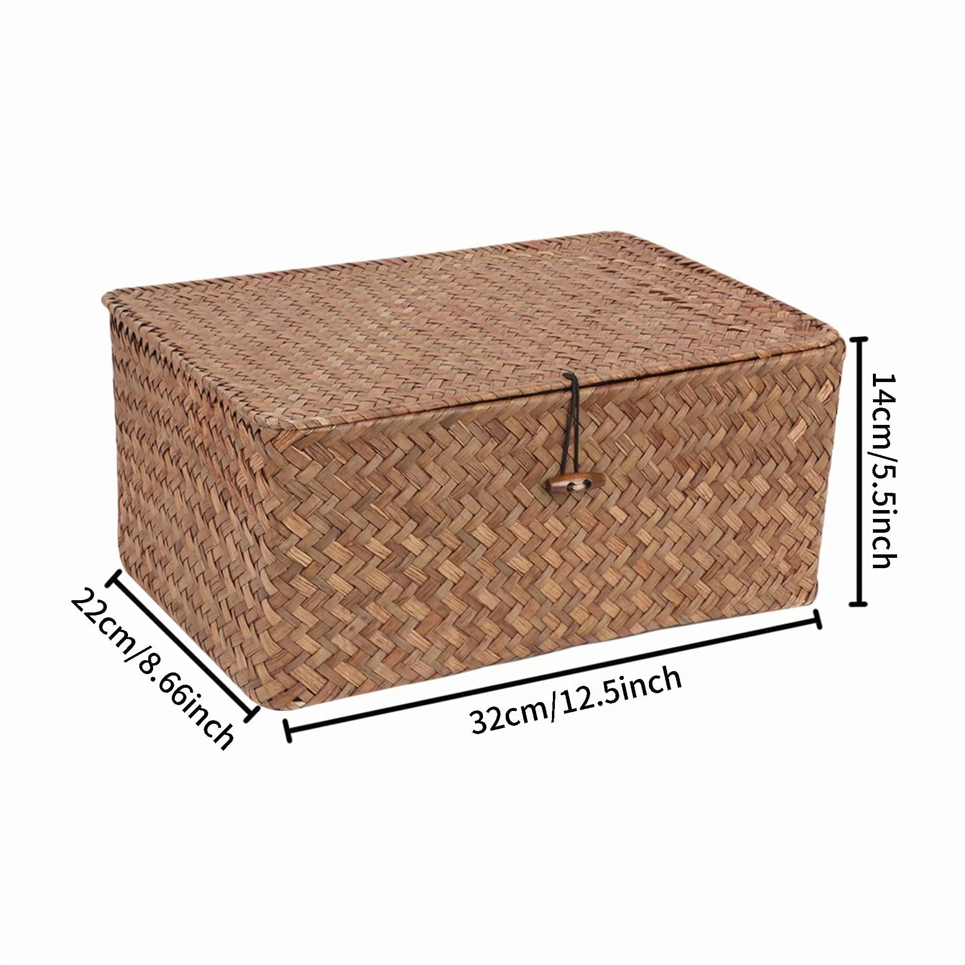 Canastas de mimbre con tapa, cestas de almacenamiento rectangulares tejidas a mano (café, grande)