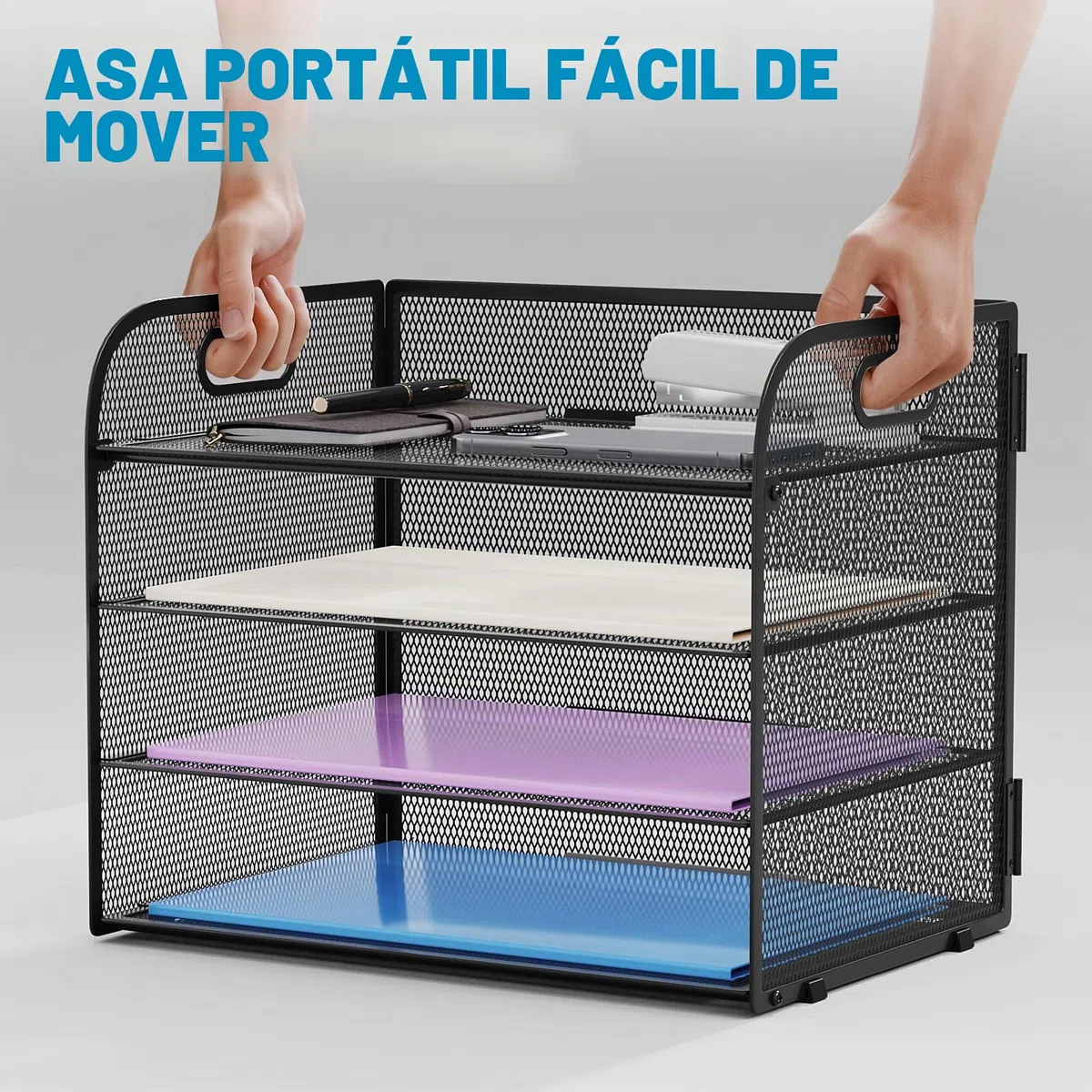 Marbrasse Bandejas de Escritorio Organizador,Bandeja de Papel de Carta de 4 Niveles con Asa,Bandeja de Malla para Escritorio Oficina Hogar A4 Archivo Almacenamiento de Documentos (Negro)