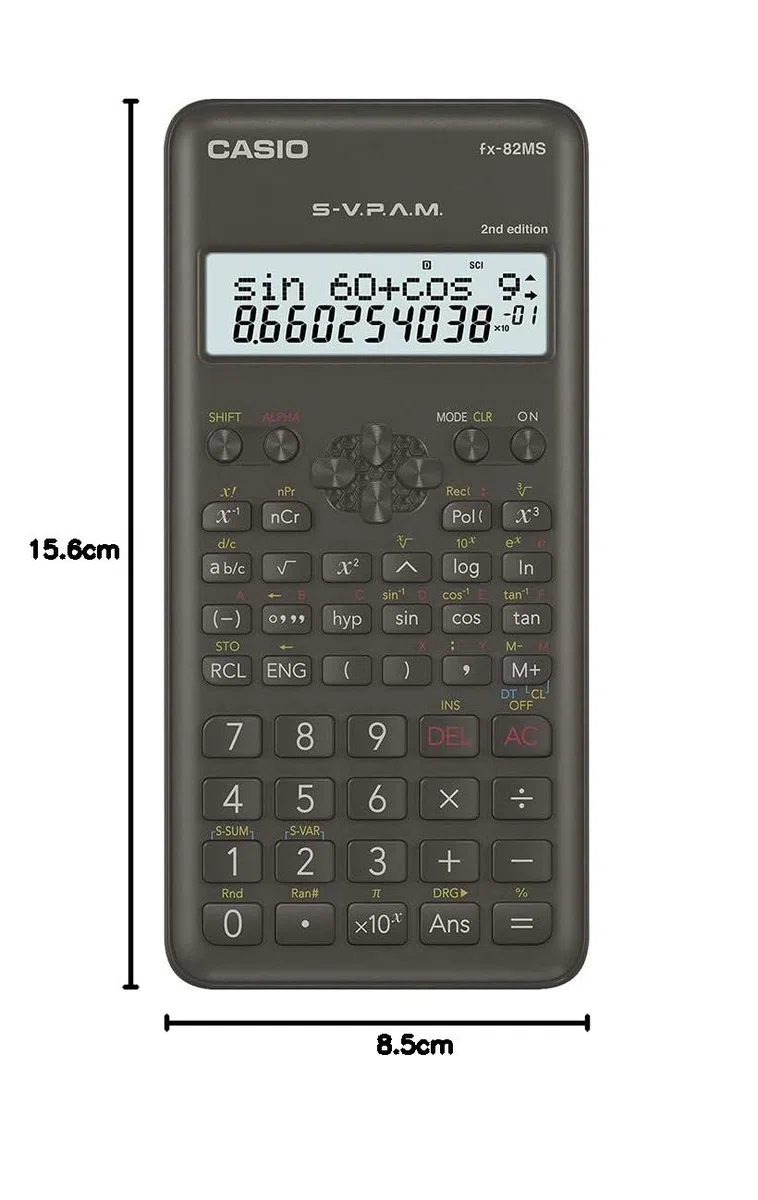 Casio FX-82MS-2-S-MH Calculadora Cientifica de 240 Funciones con Pantalla de 2 Lineas, Negro, Med