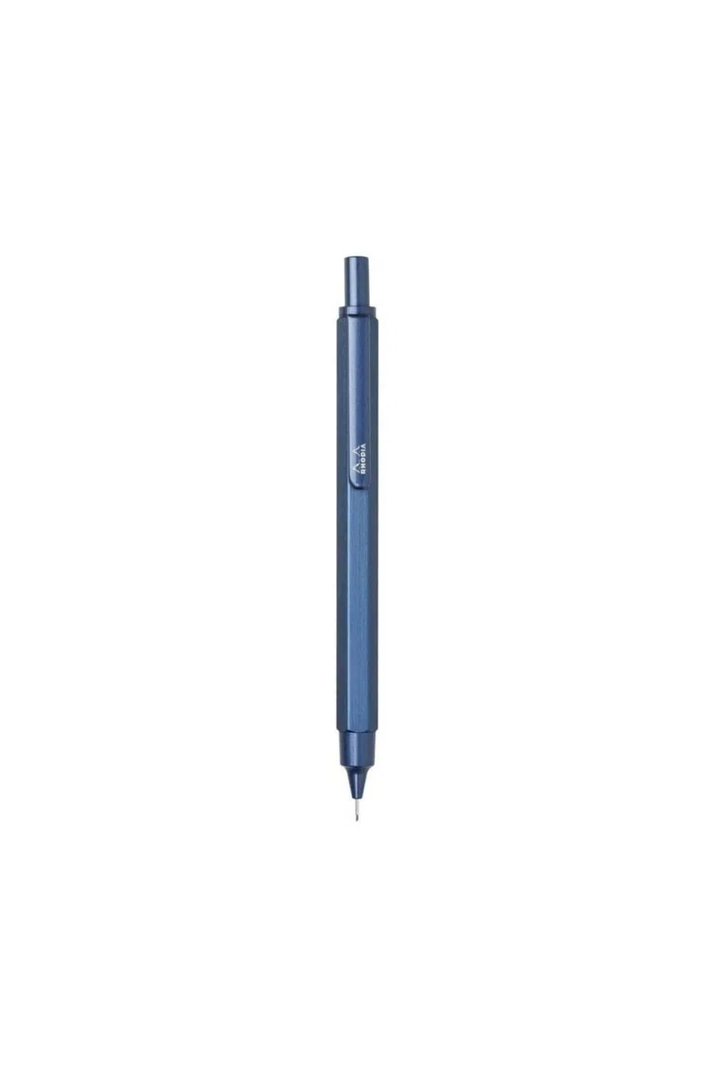 RHODIA 9393C – Portaminas escRipt Cuerpo hexagonal de aluminio cepillado – Azul – para Minas Grafito estándar, 0,5 mm, Canon de acero retráctil, goma bajo el pulsador – Colección scRipt