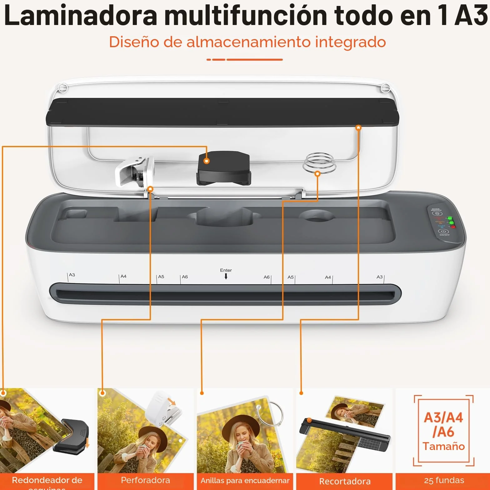 Buyounger Plastificadora A3, Laminadora Frío/Caliente, Calentamiento Rápido 60s, Anti Overheating, Auto Power-Off