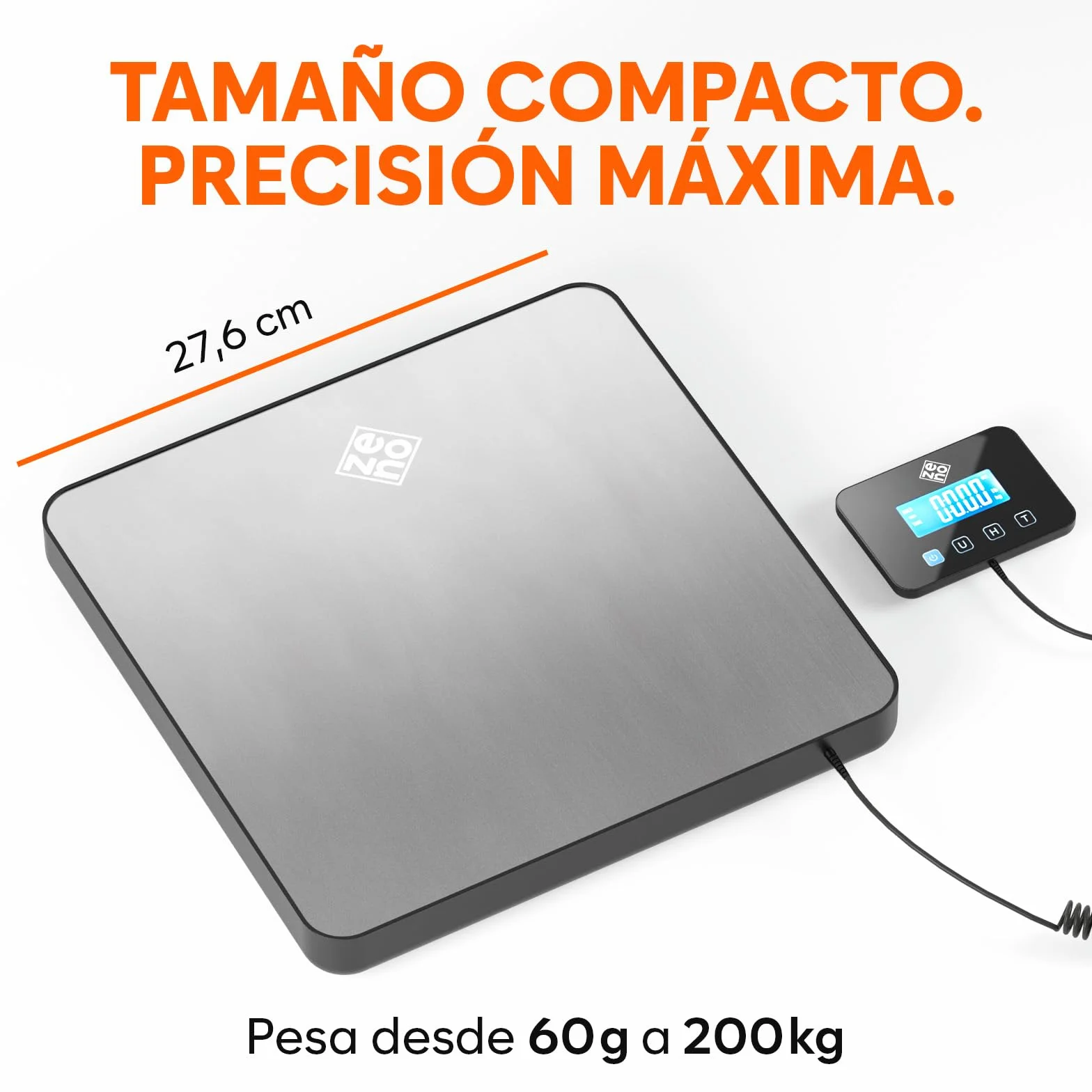 Bascula Industrial 200 kg 10 g Alta precisión Retención Tara Batería cable incluidos Plata