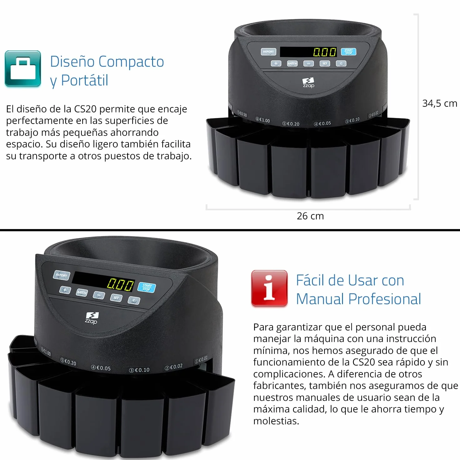 Contadora y clasificadora automática de monedas EURO ZZap CS20 220 monedas/minuto