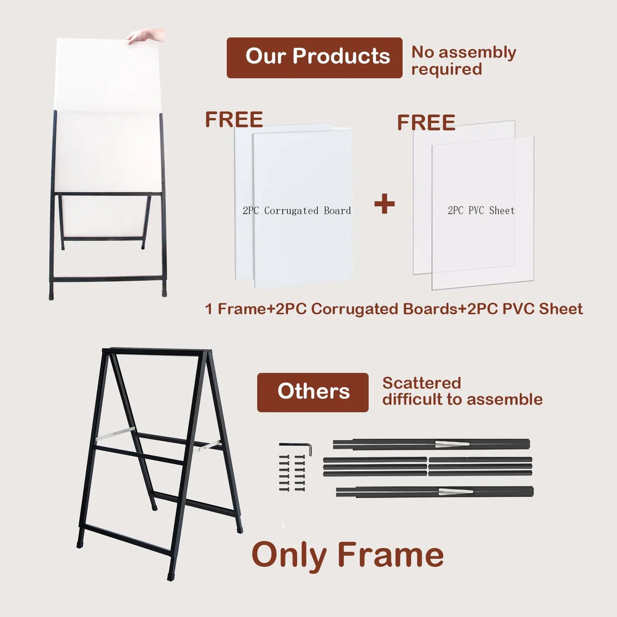 YDisplay Letrero de acera con marco en forma de A de 24 x 36 pulgadas, para exteriores, resistente, de doble cara, incluye 2 cubiertas antirreflejos y tableros corrugados para negocios, interiores y