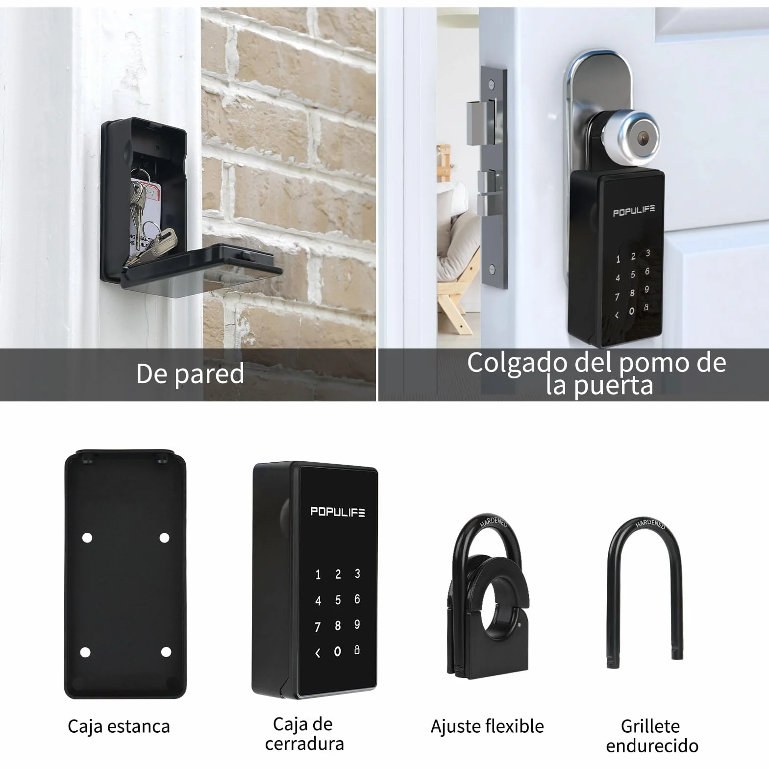 Populife Smart Caja Llaves Bluetooth con Código, Caja Seguridad Inalámbrica para Hogar