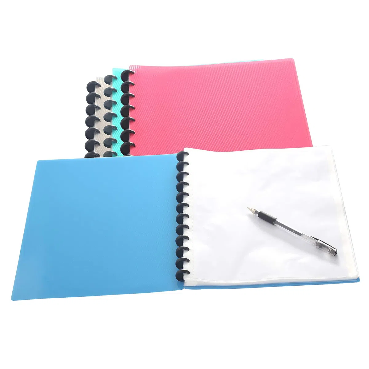 TUKA-i-AKUT Carpeta de 40 Fundas Transparentes con Espiral A4, para 80 hojas, Polipropileno, Libro de Presentación con Anillas. Juego de 4 en 4 colores, TKD8029 bunt