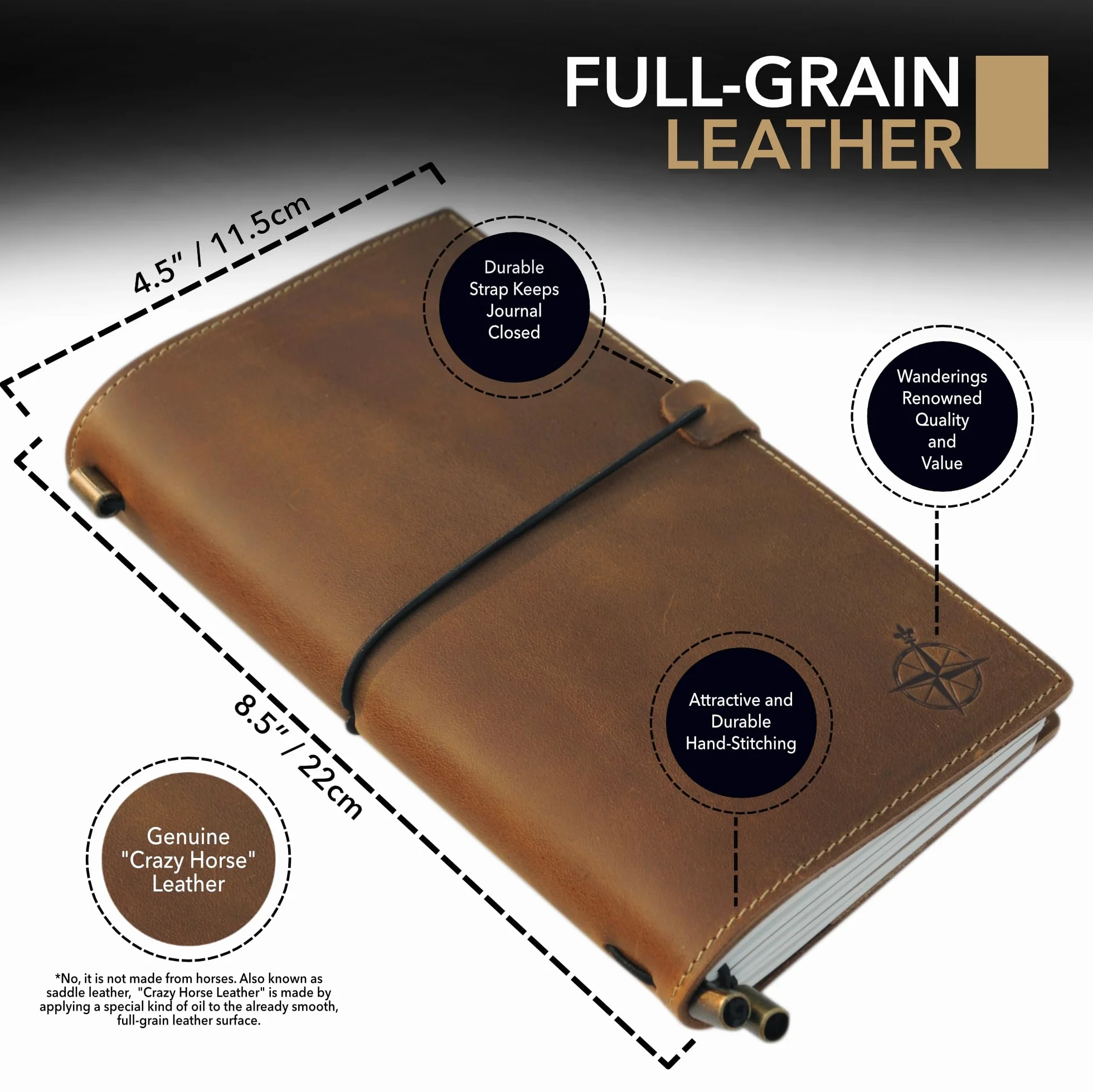 Cuaderno de cuero auténtico con bolsillos 22 x 11,5 cm organizador de viaje recargable