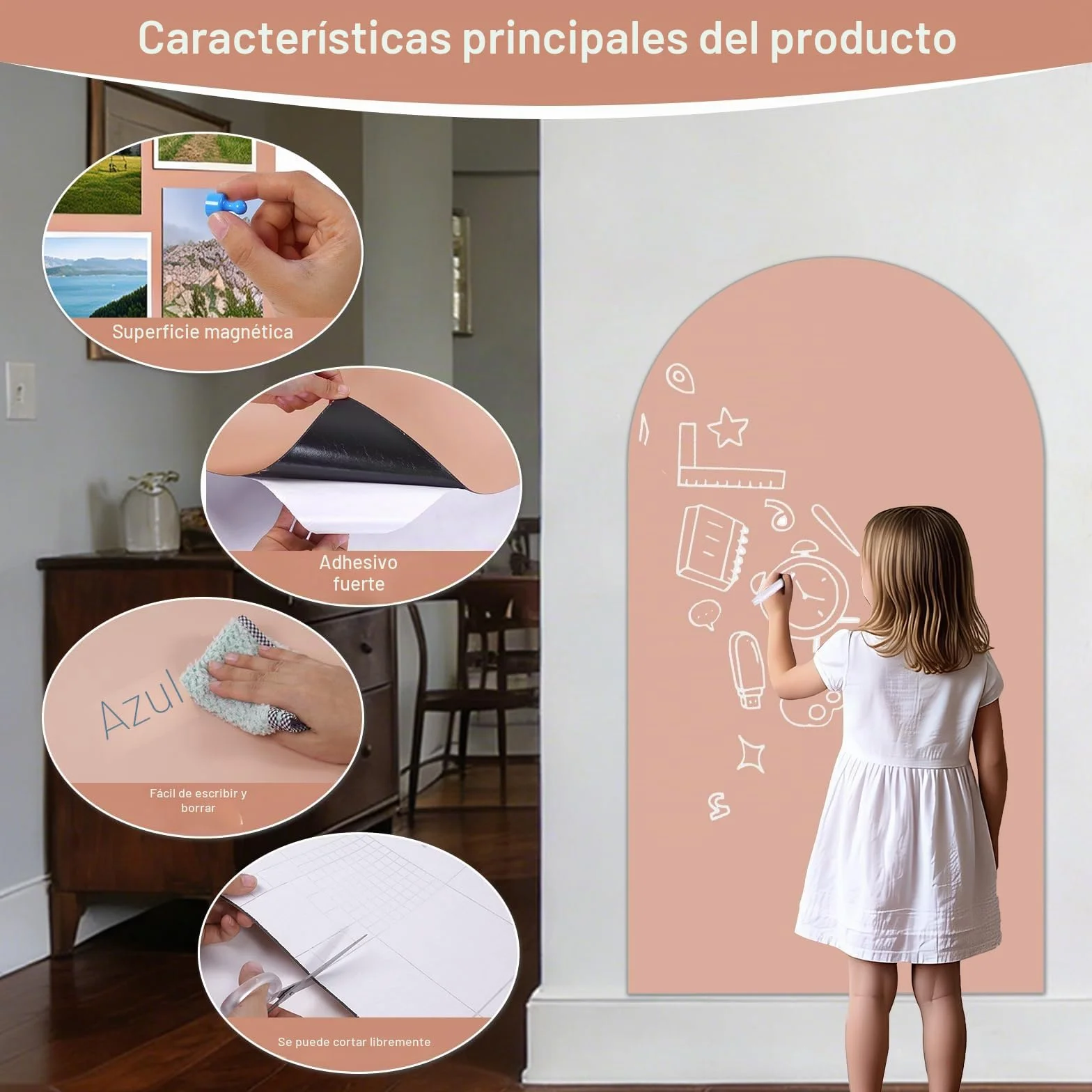 Pizarra Magnética Adhesiva de Pared 80 x 40 cm – Pizarra Negra Borrable en Seco con Tizas, Imanes y Paño (Rosado)