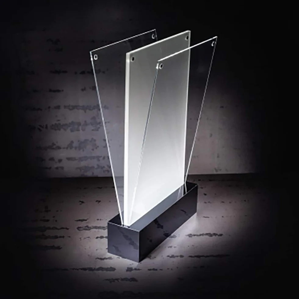 SIGEL TA422 Soporte de sobremesa con LED para A5, presentación a dos caras, con iluminación, transparente/negro, Acrílico