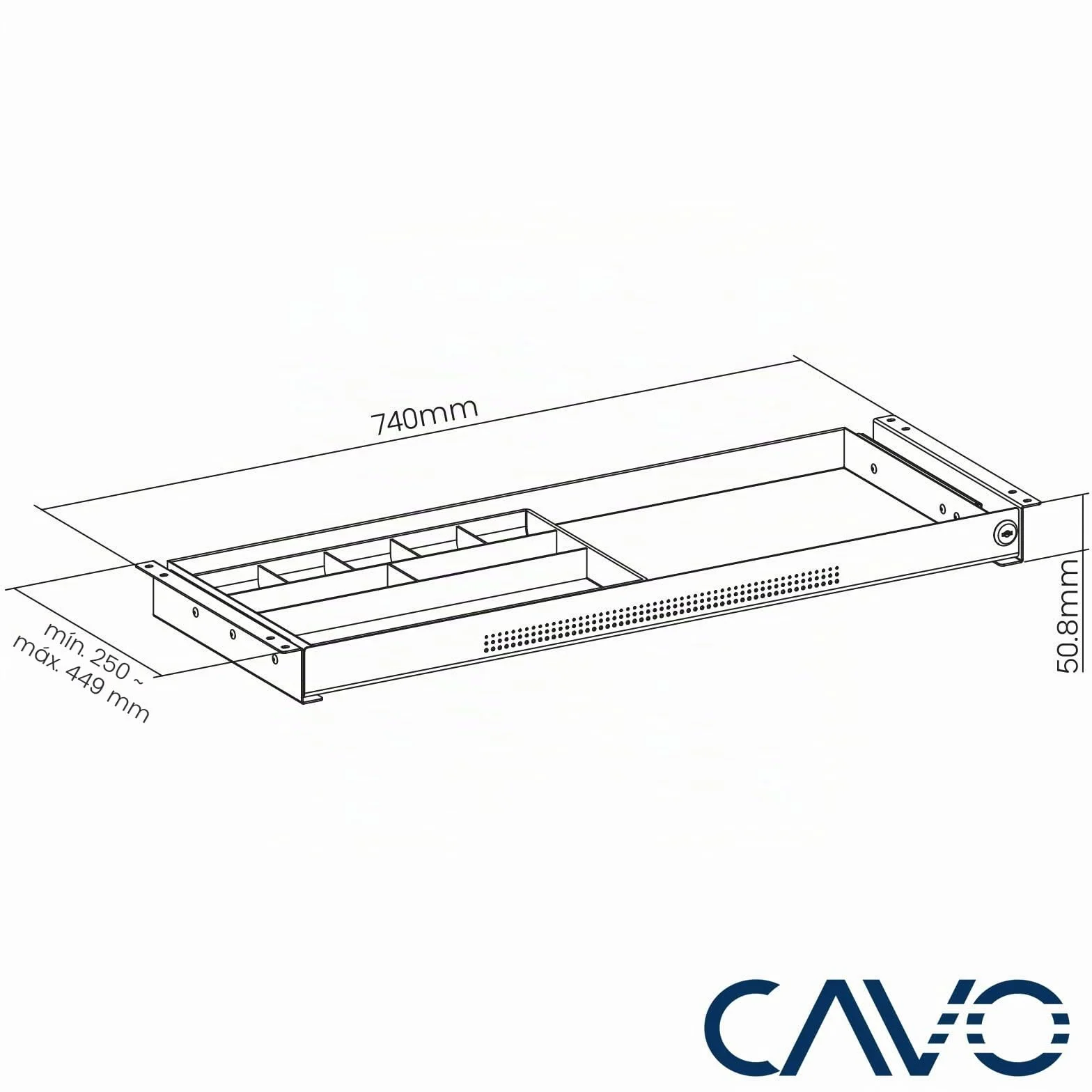 Cajón para documentos con cerradura de acero 740x250 mm negro