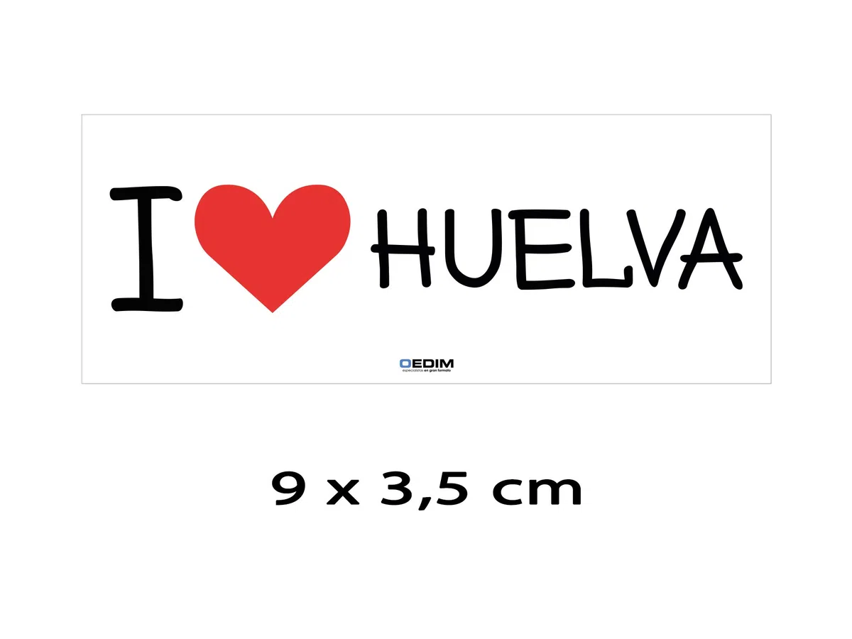 Oedim Rollo Bobina con 500 Etiquetas de I Love Huelva | 9x3,5cm | Fabricadas en Polipropileno Blanco Adhesivo