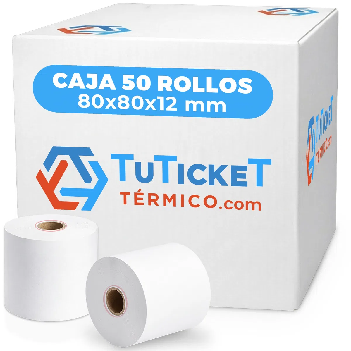 Rollo de Papel Térmico 80x80x12 mm (50 unidades) para Impresora Térmica de Ticket, Caja Registradora y demás TPV. Sin Bisphenol A. PEFC. Producto C.E.
