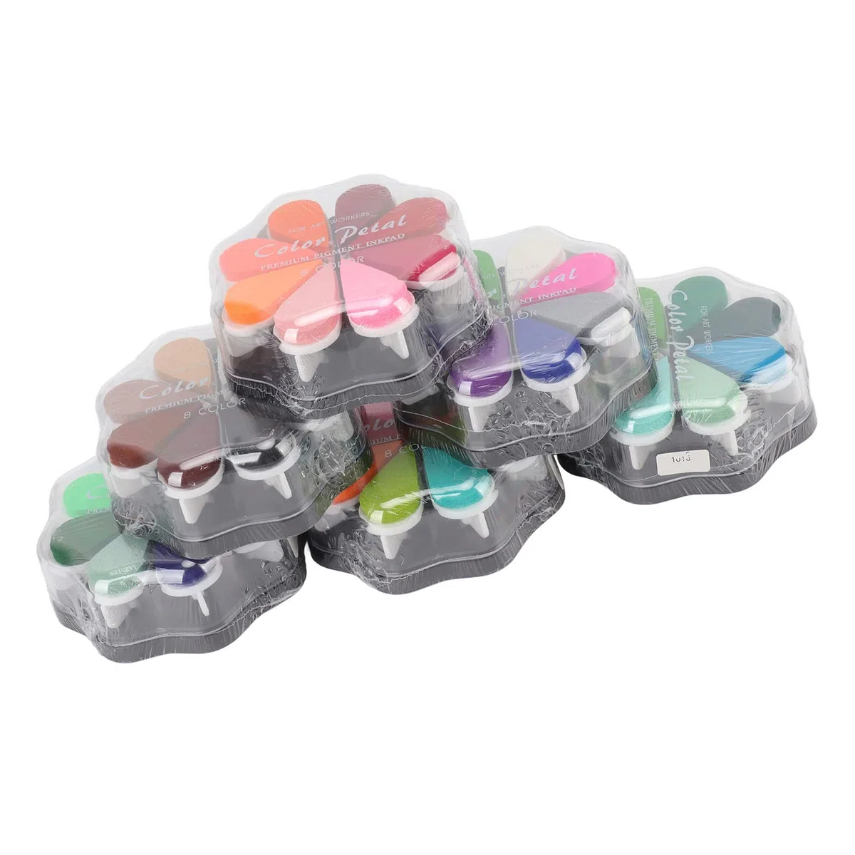 6 almohadillas de tinta lavables, almohadilla de sello de tinta metálica en forma de pétalo, 48 colores vibrantes, kit de sellos de goma para huellas dactilares, cobertura fuerte,